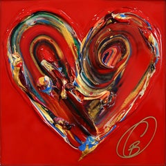 Pulse of Love XXXXX - Impasto originale a colori con trama a cuore su tela