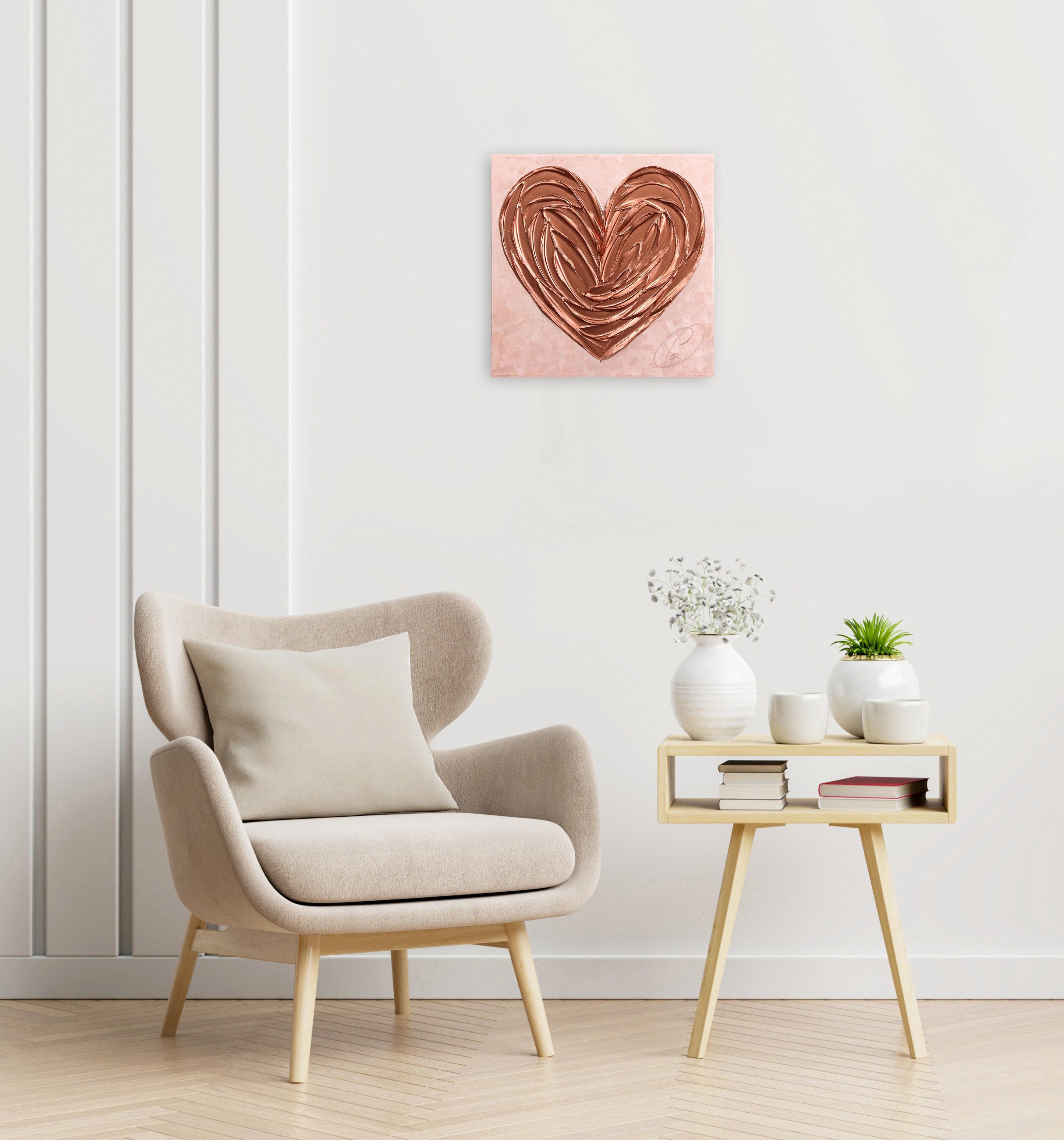 Rose Gold Love - Impasto Thick Paint Original Artwork - Painting by Cynthia Coulombe Bégin