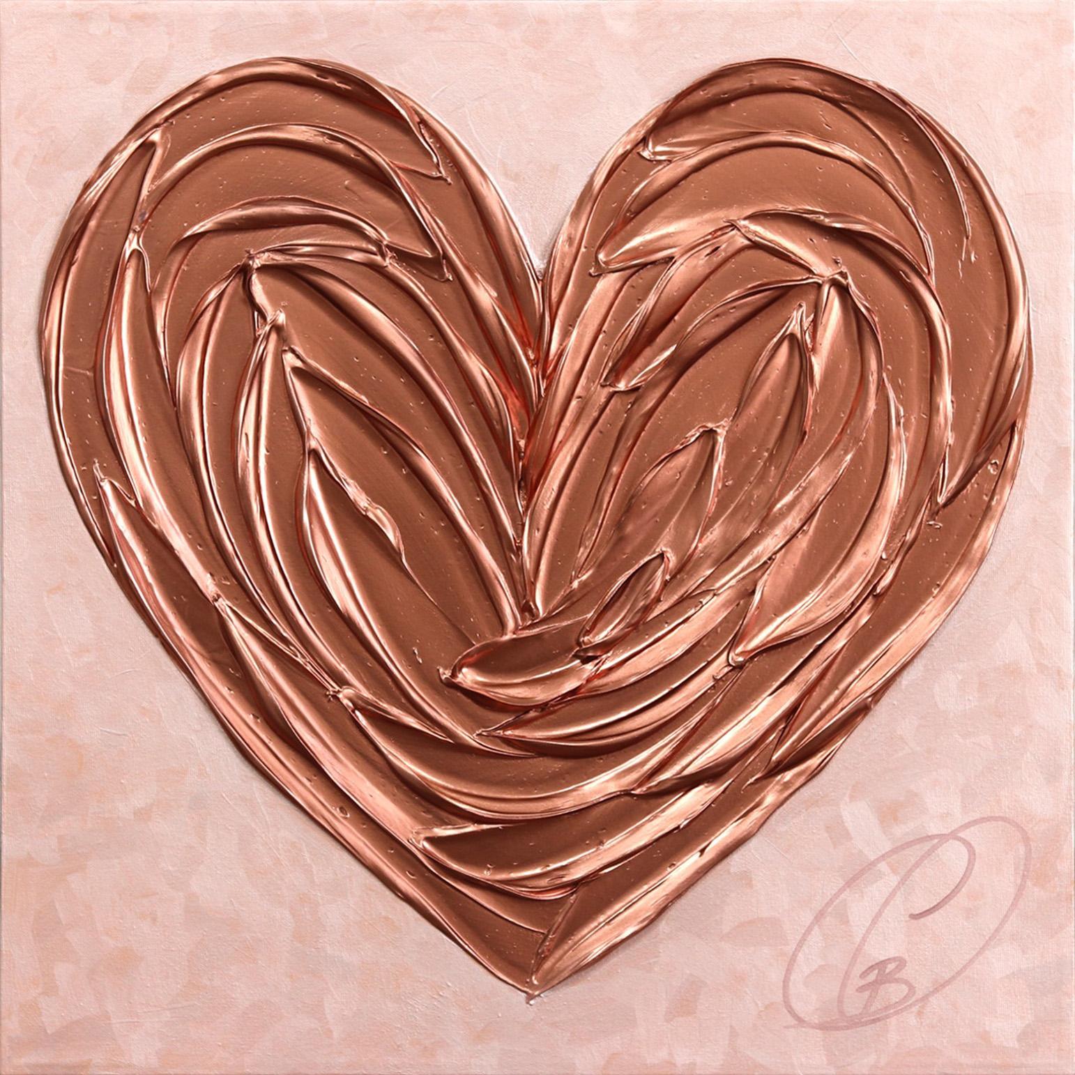 Cynthia Coulombe Bégin Figurative Painting - Rose Gold Love - Impasto Thick Paint Original Artwork