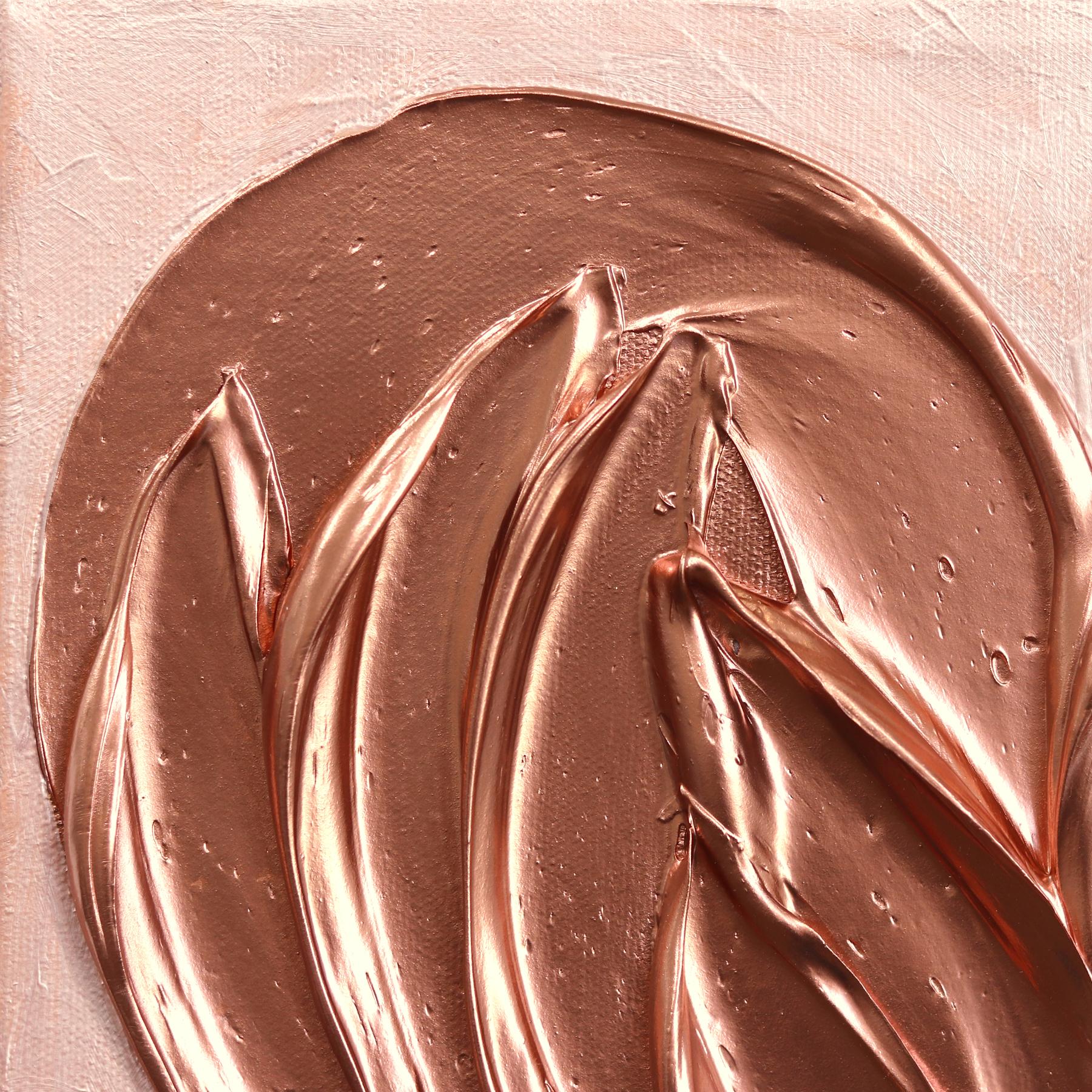 Rose Gold Reverie - Impasto Original Dickes Rosa Metallisches Strukturiertes Herz Gemälde (Zeitgenössisch), Painting, von Cynthia Coulombe Bégin