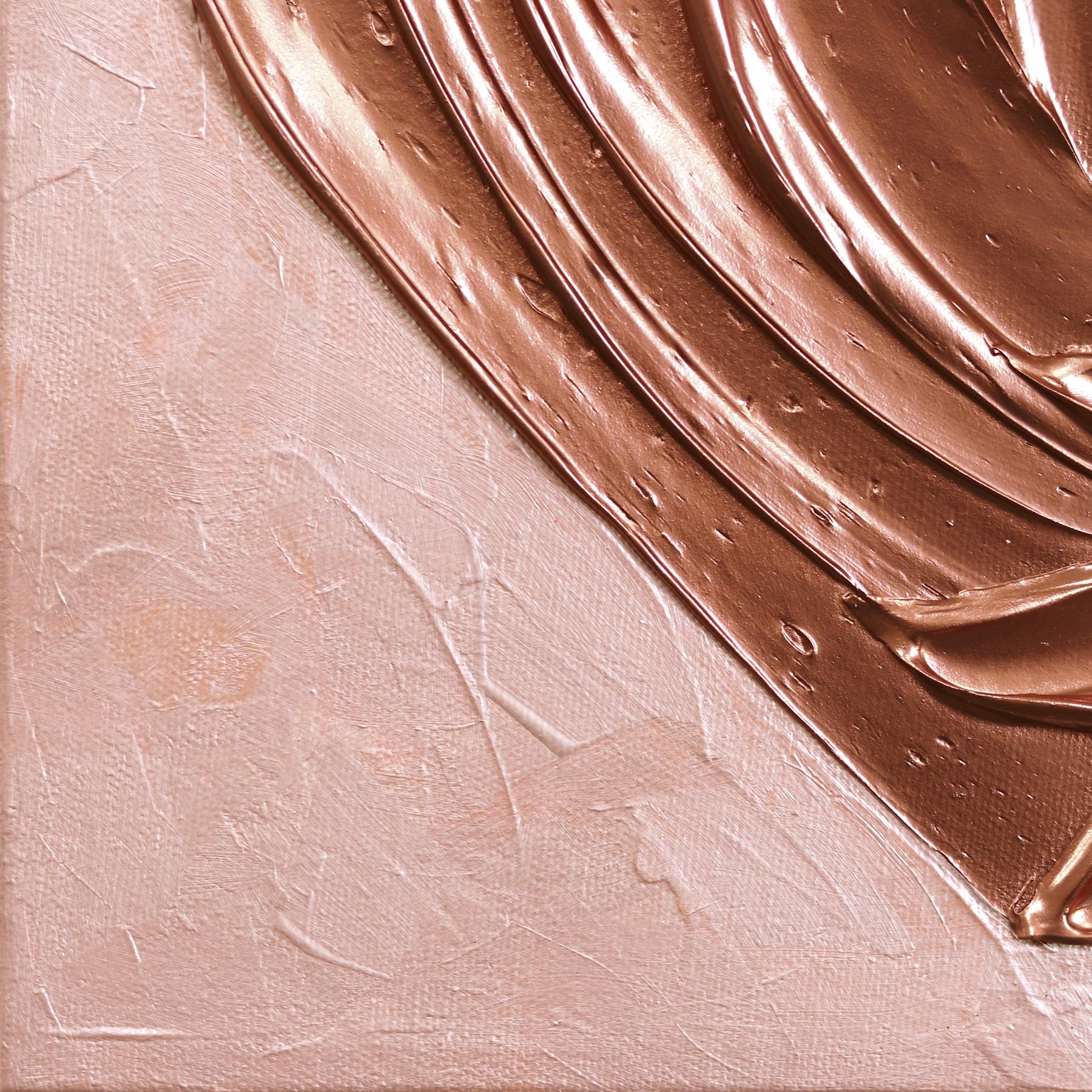 Rose Gold Reverie - Impasto Original Dickes Rosa Metallisches Strukturiertes Herz Gemälde im Angebot 2