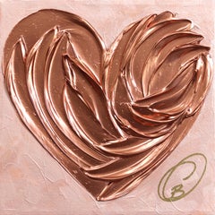 Rose Gold Reverie - Impasto Original Dickes Rosa Metallisches Strukturiertes Herz Gemälde