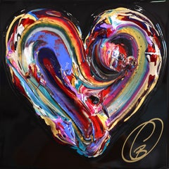 Shadow and Glow XXX - Color Drenched Impasto Textured Heart Artwork on Canvas
