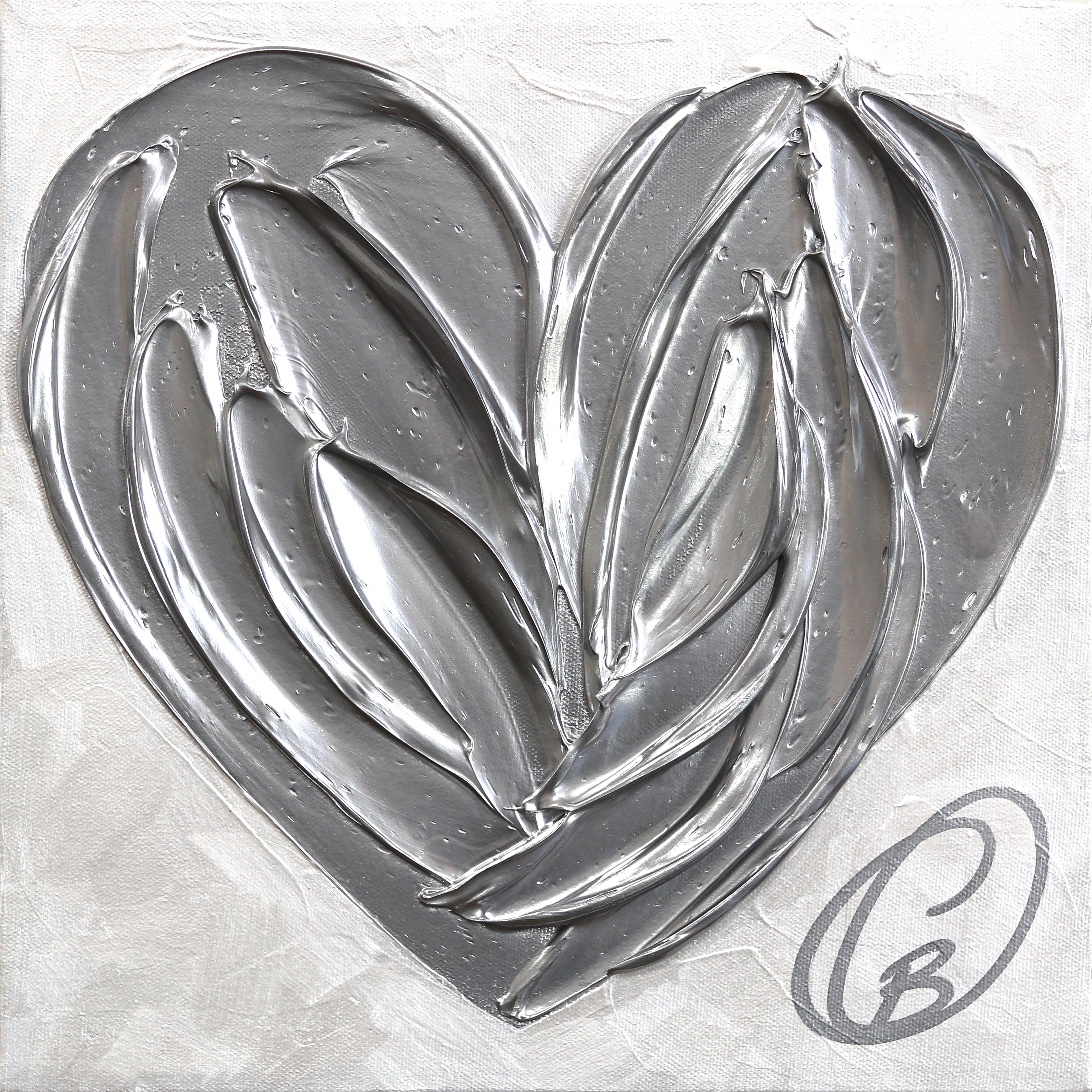 Abstract Painting di Cynthia Coulombe Bégin - Shine Like A Star - Quadro originale a Impasto con cuore a trama argentata