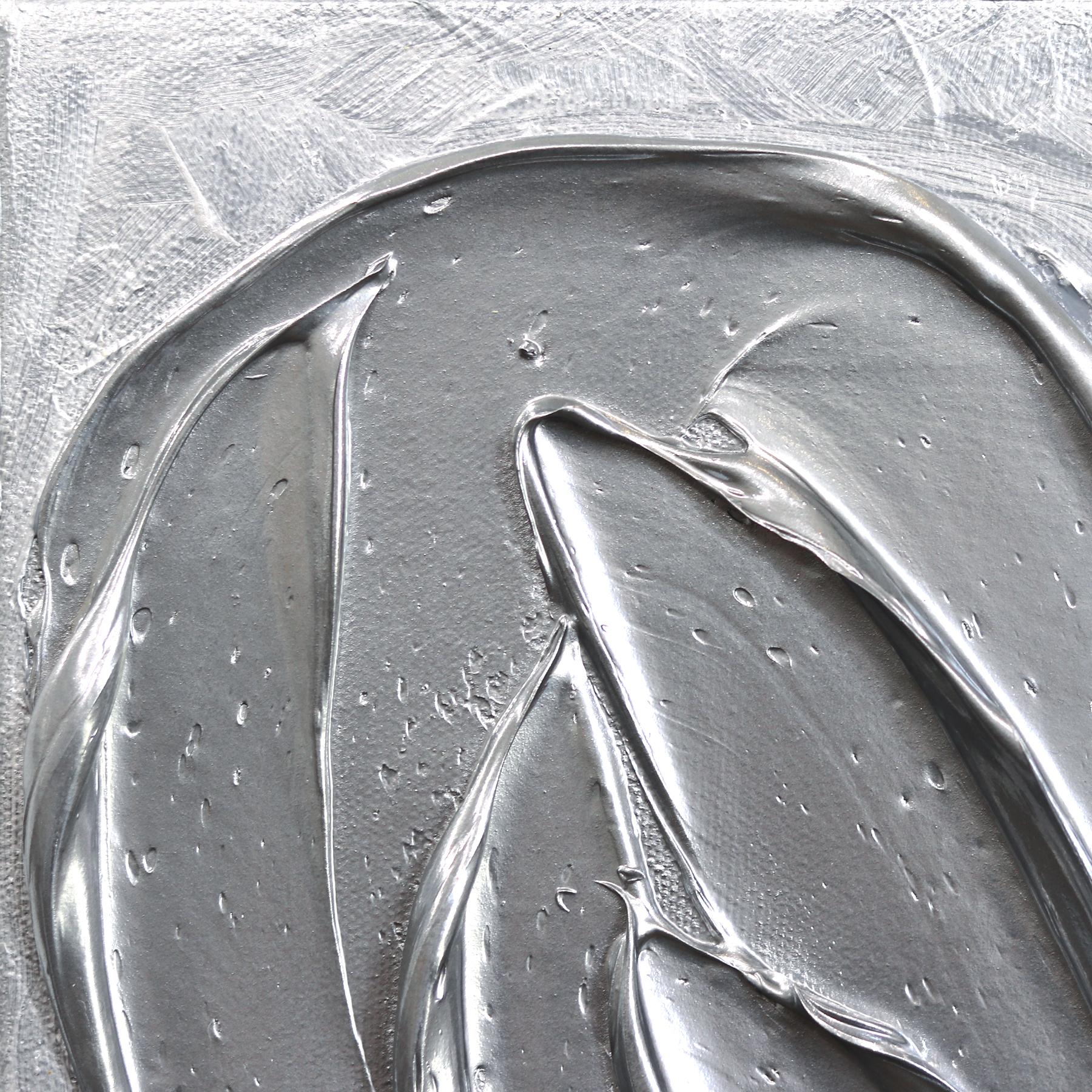 Silver Treasure - Impasto Original dicke Farbe strukturiertes Herz Kunstwerk auf Leinwand (Zeitgenössisch), Painting, von Cynthia Coulombe Bégin