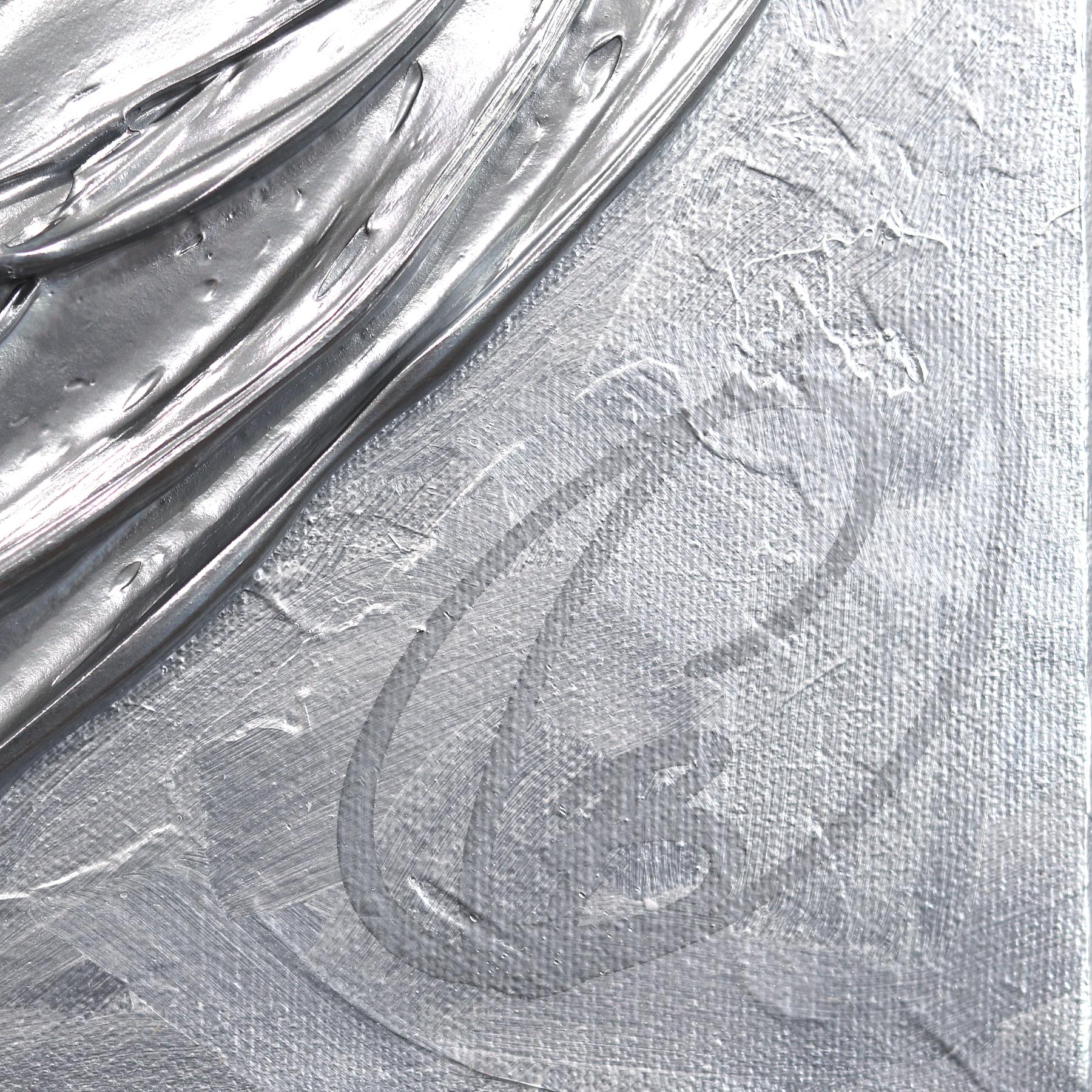 Silver Treasure - Impasto Original dicke Farbe strukturiertes Herz Kunstwerk auf Leinwand im Angebot 3