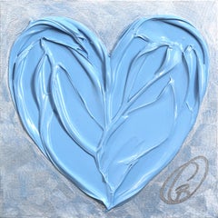 The Gentle Heart - Impasto Thick Paint Original Blue Textured Heart Artwork