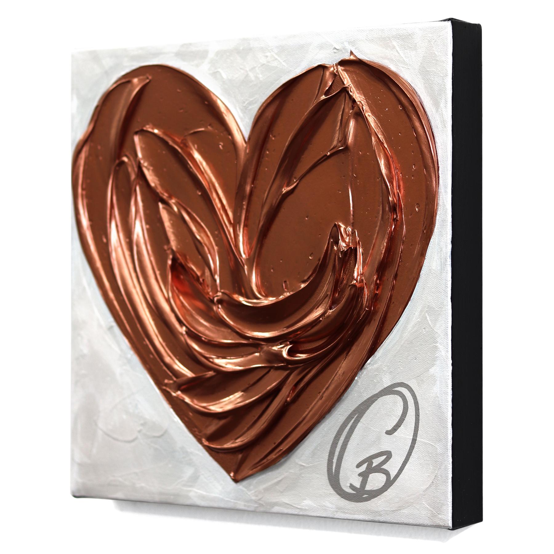 Whispers in Rose Gold - Impasto Original Thick Metallic Textured Heart Painting For Sale 1