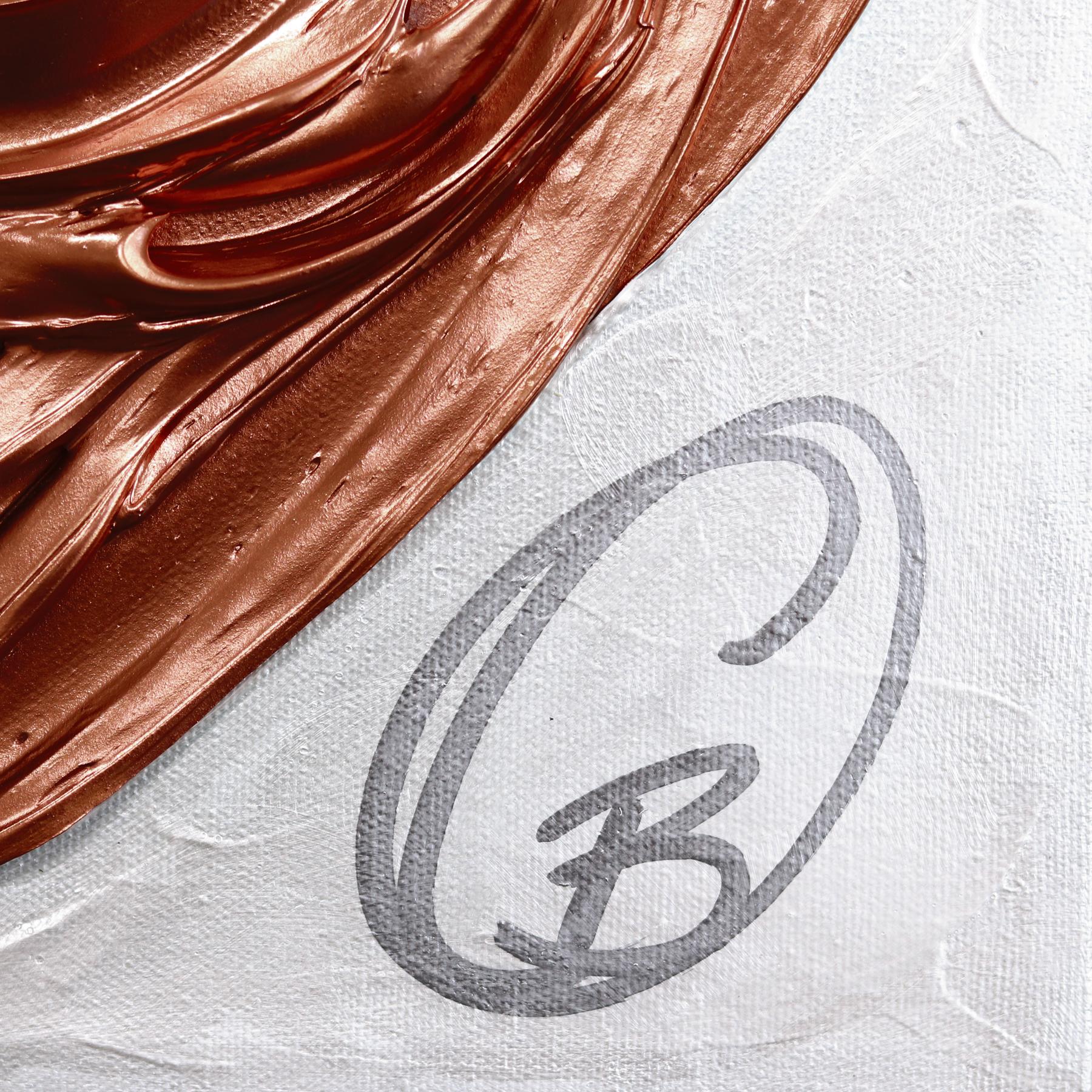 Whispers in Rose Gold - Impasto Original Thick Metallic Textured Heart Painting For Sale 5