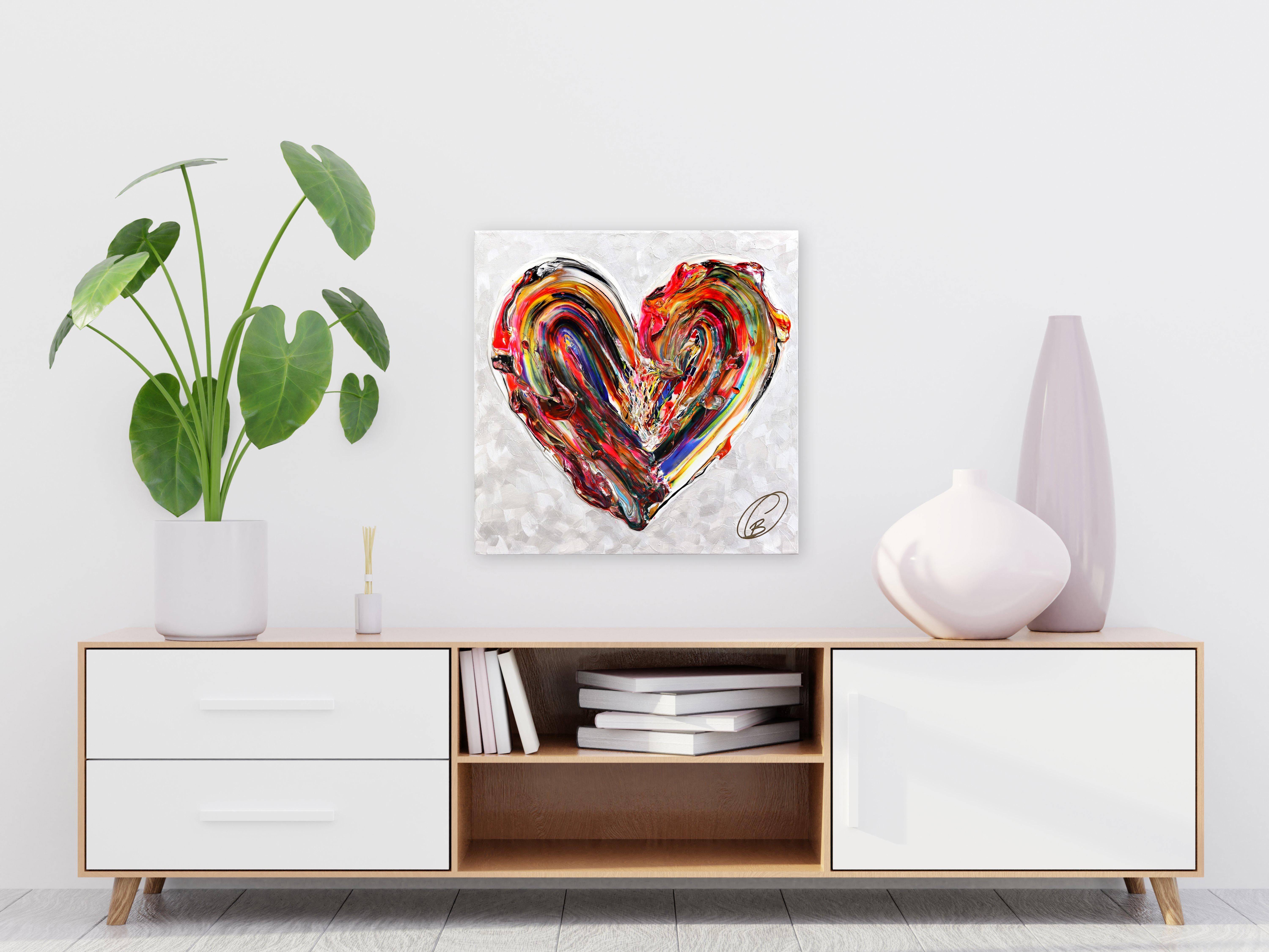 You Are The One That I've Been Waiting For - Colorful Thick Paint Heart Artwork - Painting by Cynthia Coulombe Bégin