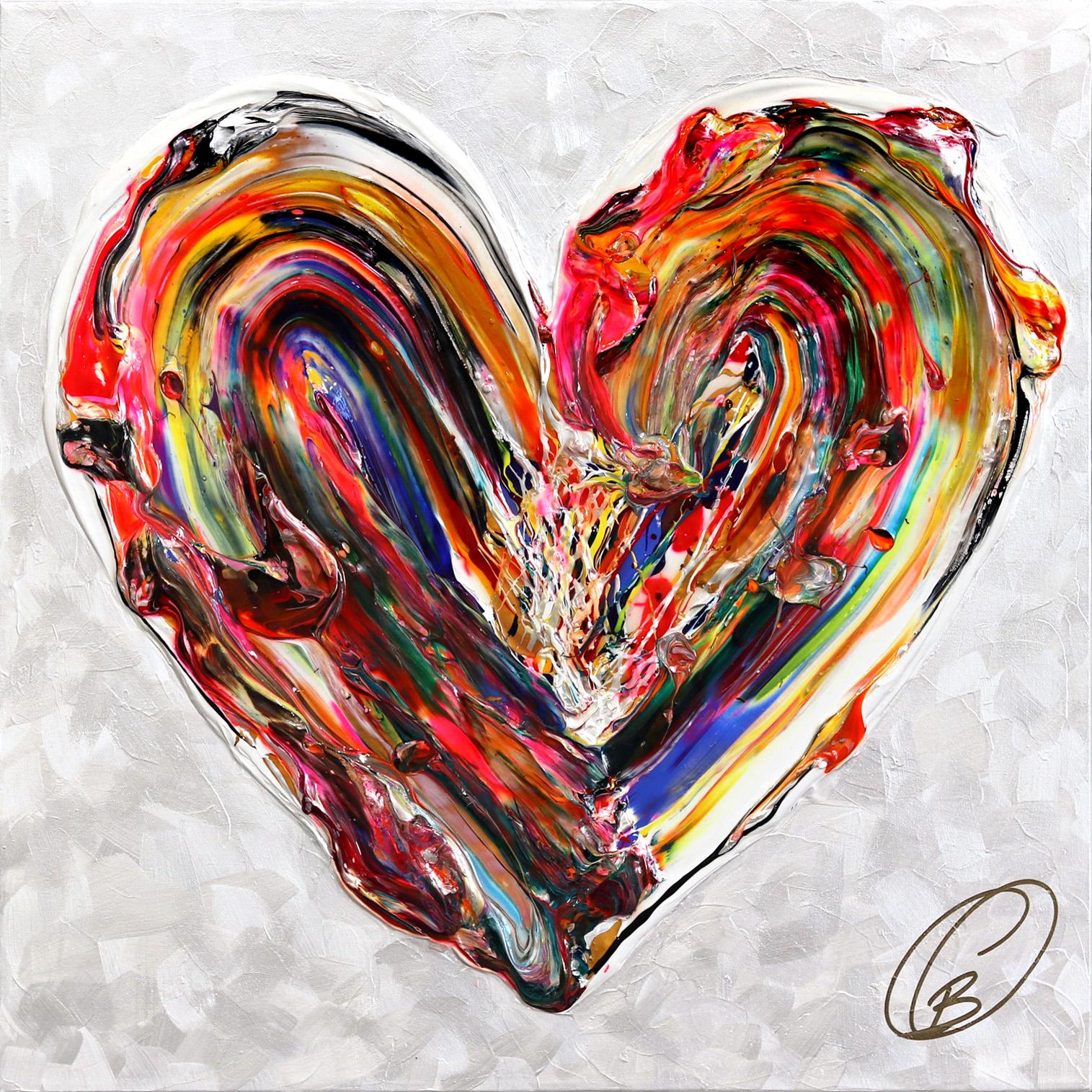 Cynthia Coulombe Bégin Figurative Painting - You Are The One That I've Been Waiting For - Colorful Thick Paint Heart Artwork