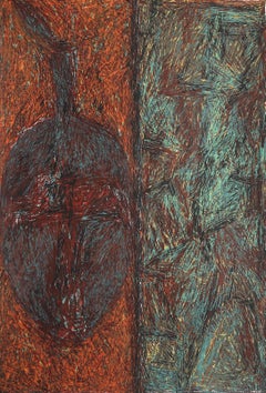 Savannah's Pot, Abstract Expressionist Woodcut by Cynthia Gallagher