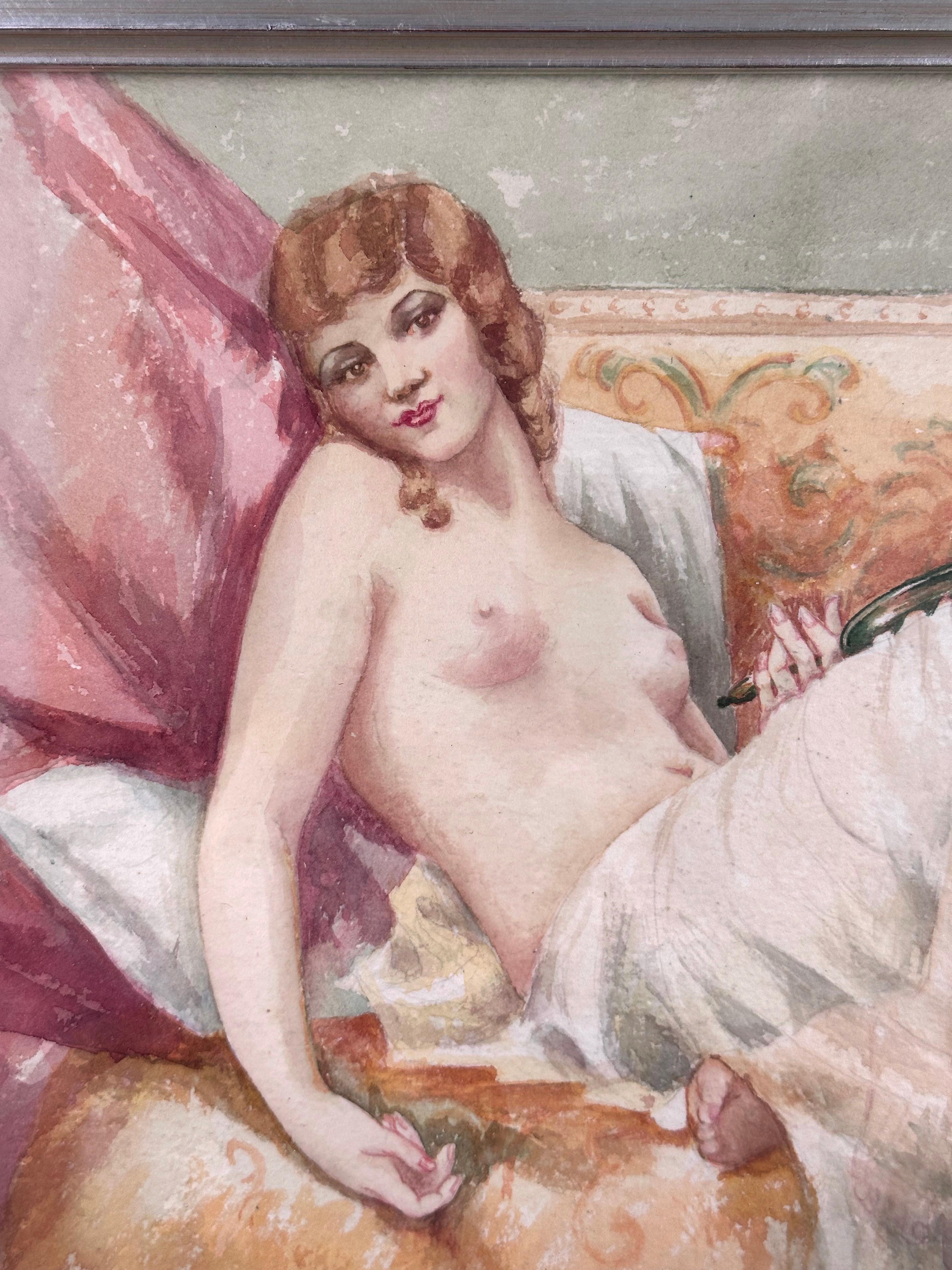Joven desnuda femenina Escena de tocador Pintura erótica - Painting de Cynthia Kleinmeyer