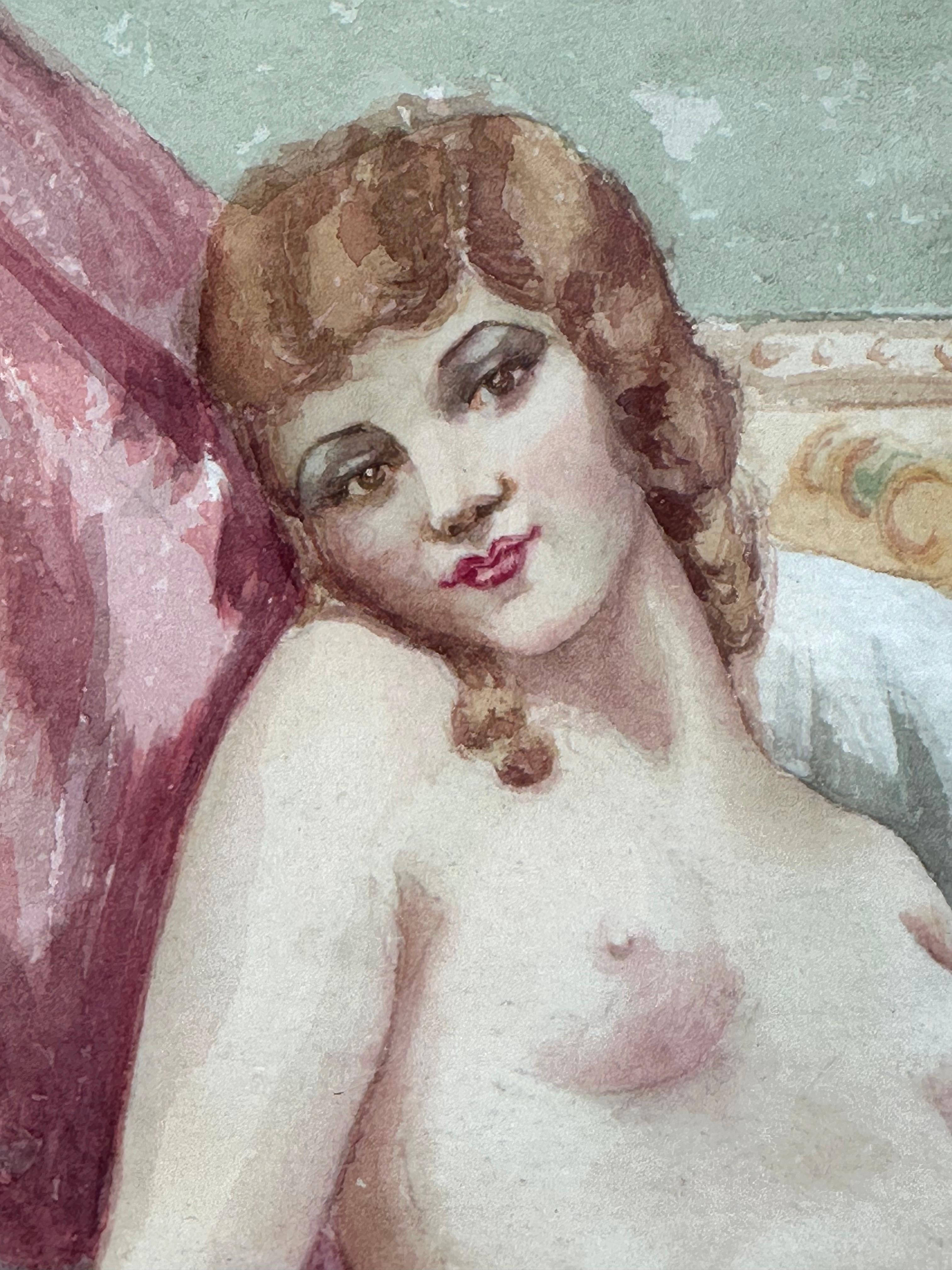 Joven desnuda femenina Escena de tocador Pintura erótica - Painting Realista de Cynthia Kleinmeyer