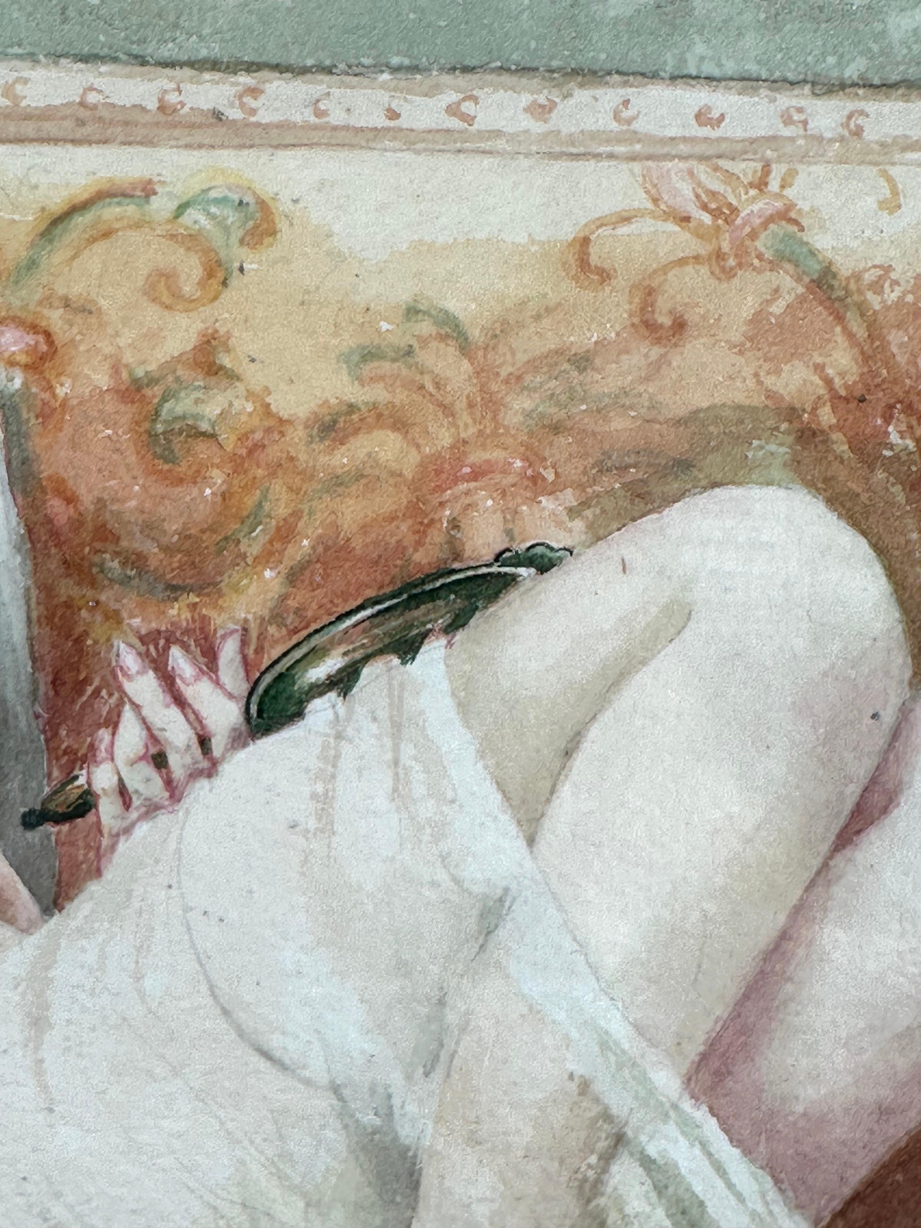 Joven desnuda femenina Escena de tocador Pintura erótica - Figurative Painting Marrón de Cynthia Kleinmeyer