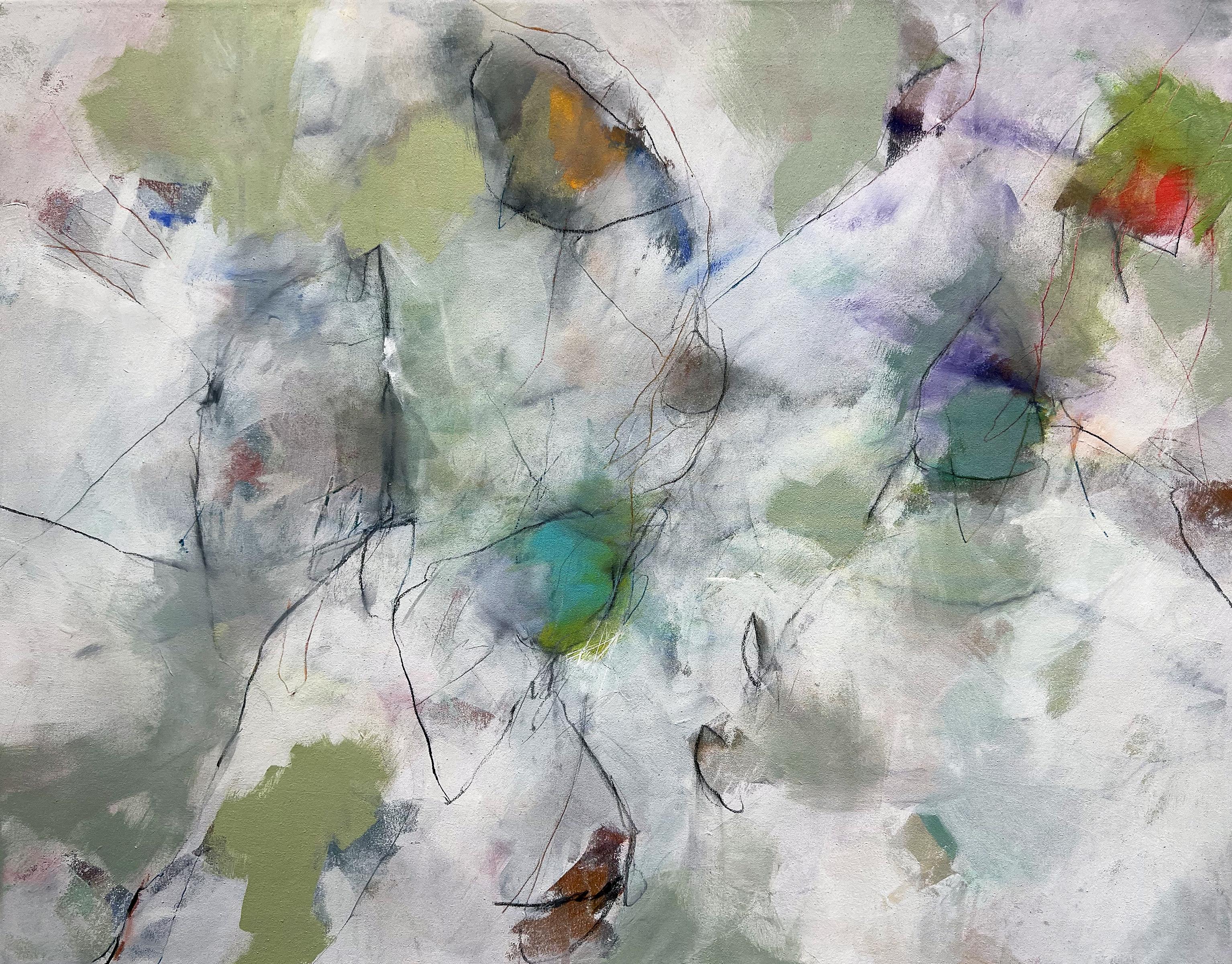 Abstract Painting di Cynthia Knapp - "Rifugio Latteo" - pittura astratta naturalistica - lirica - colorata - morbida