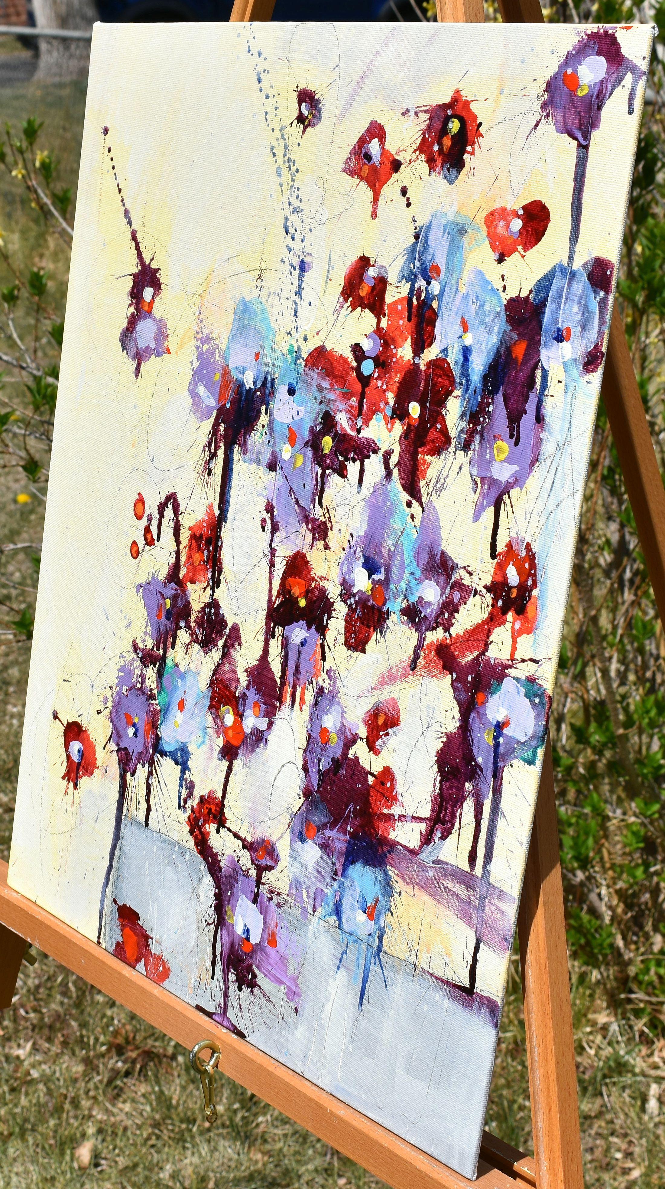 Ãcoutez Les Fleurs (Listen To The Flowers), Painting, Acrylic on Canvas For Sale 1