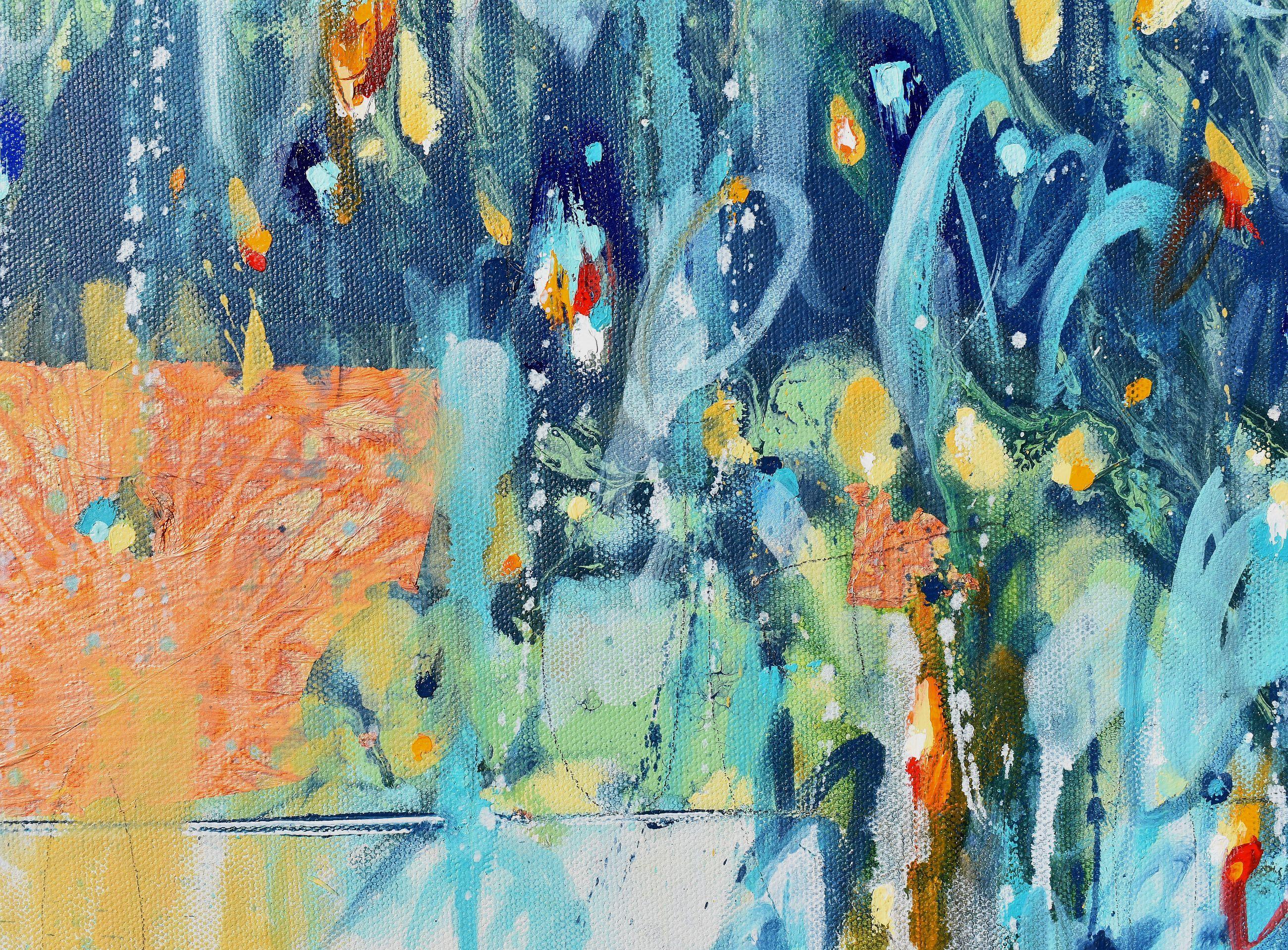 Luna azul - Arte abstracto - 24 x 24 IN, Pintura, Acrílico sobre lienzo - Painting Abstracto de Cynthia  Ligeros
