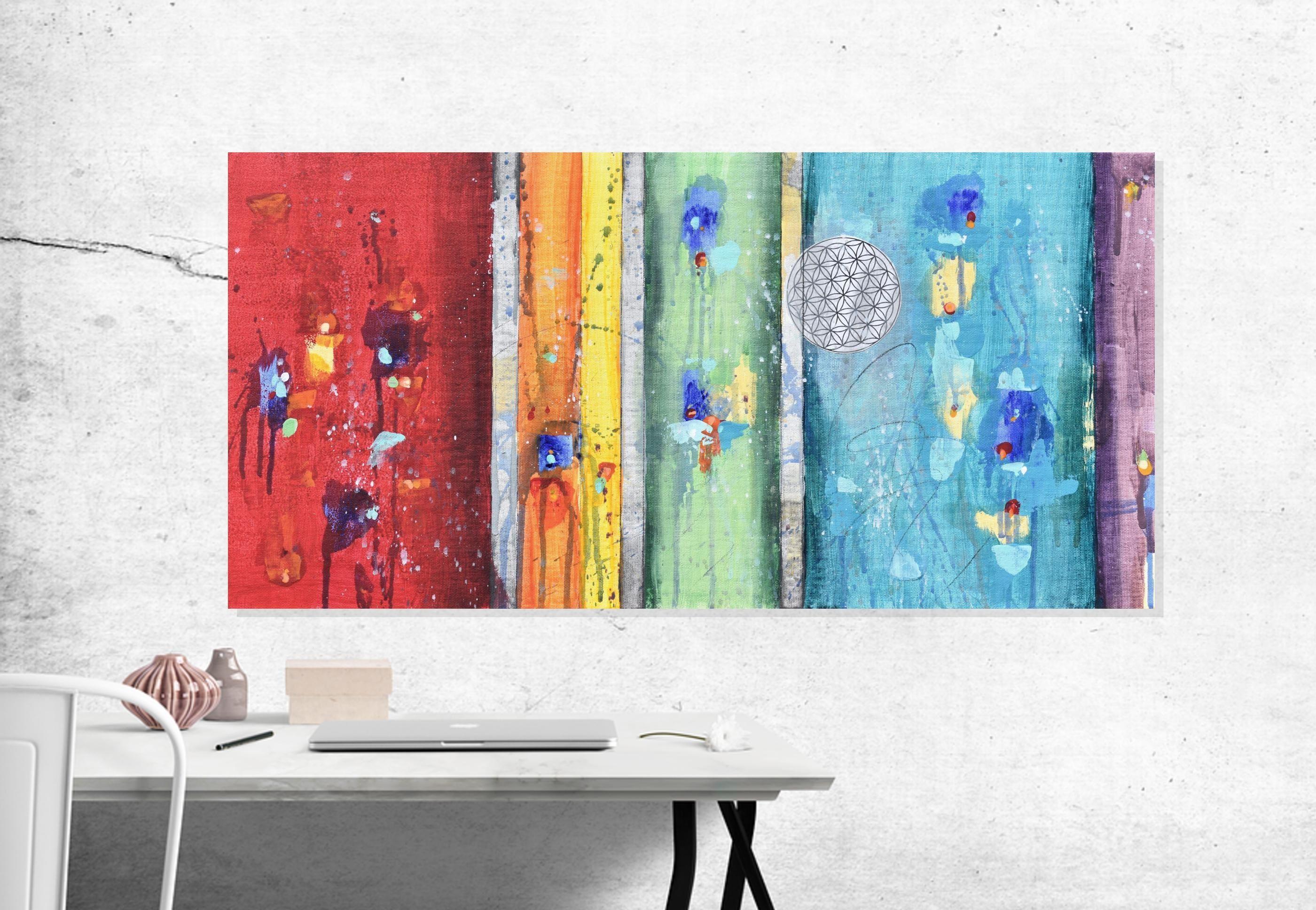 I colori della gioia, Pittura, Acrilico su pannello MDF - Abstract Painting Grigio di Cynthia  Ligeros