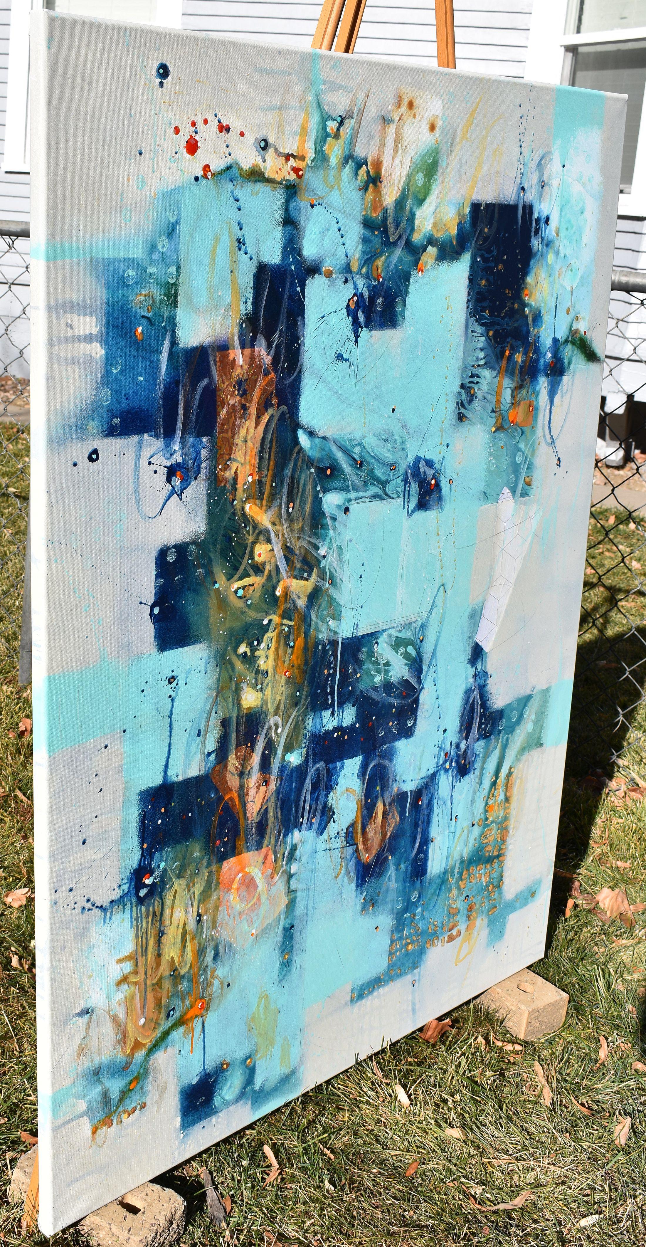 Dance of The Long Night's Moon, Painting, Acrylic on Canvas - Blue Abstract Painting by Cynthia  Ligeros