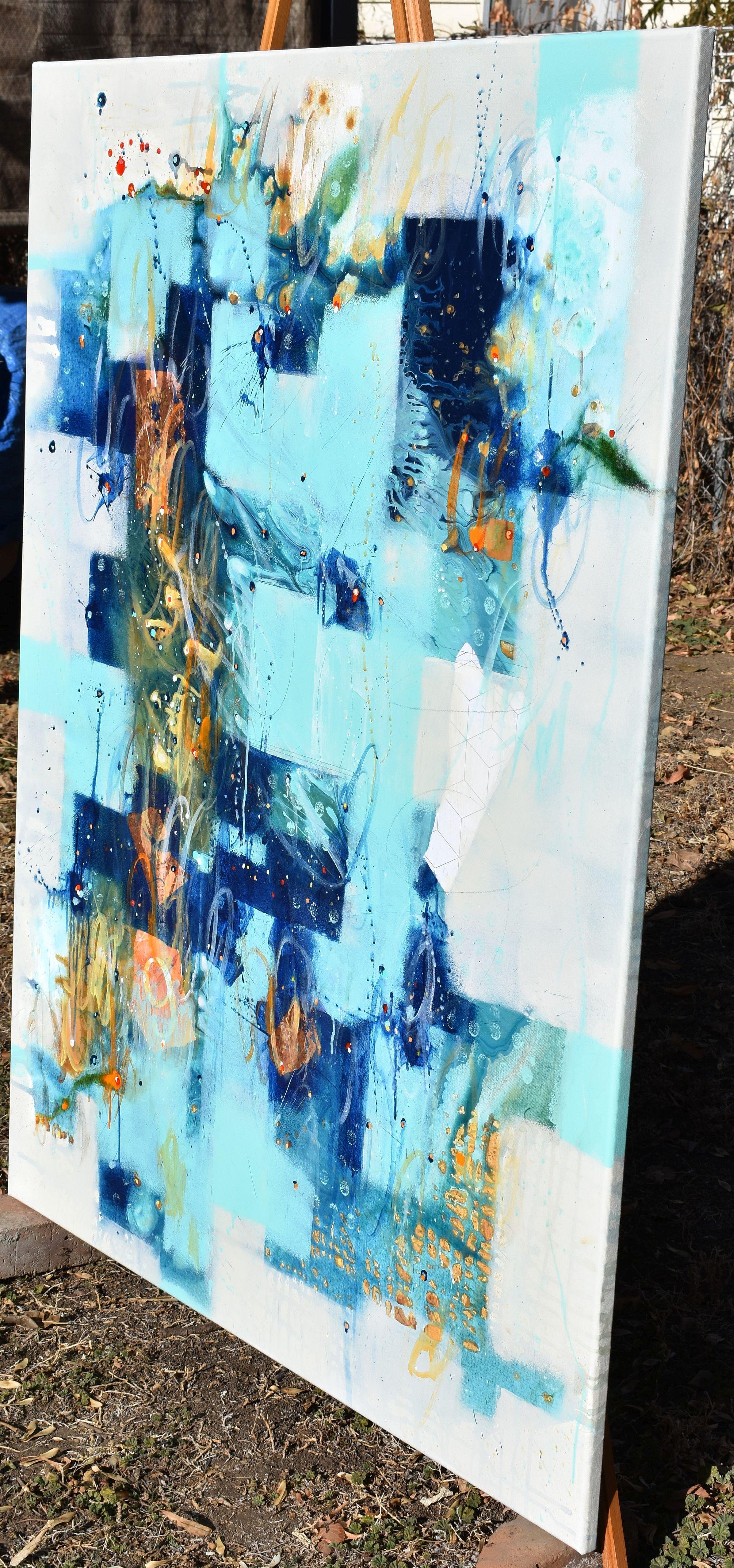 Dance of The Long Night's Moon - Abstract art - 36 x 48 IN / 91 x 122 CM - Abstract Mixed Media on Canvas    Inspired by the enchanting December moon, also known as the Long Night's Moon, I tried to capture the interplay of light and darkness during