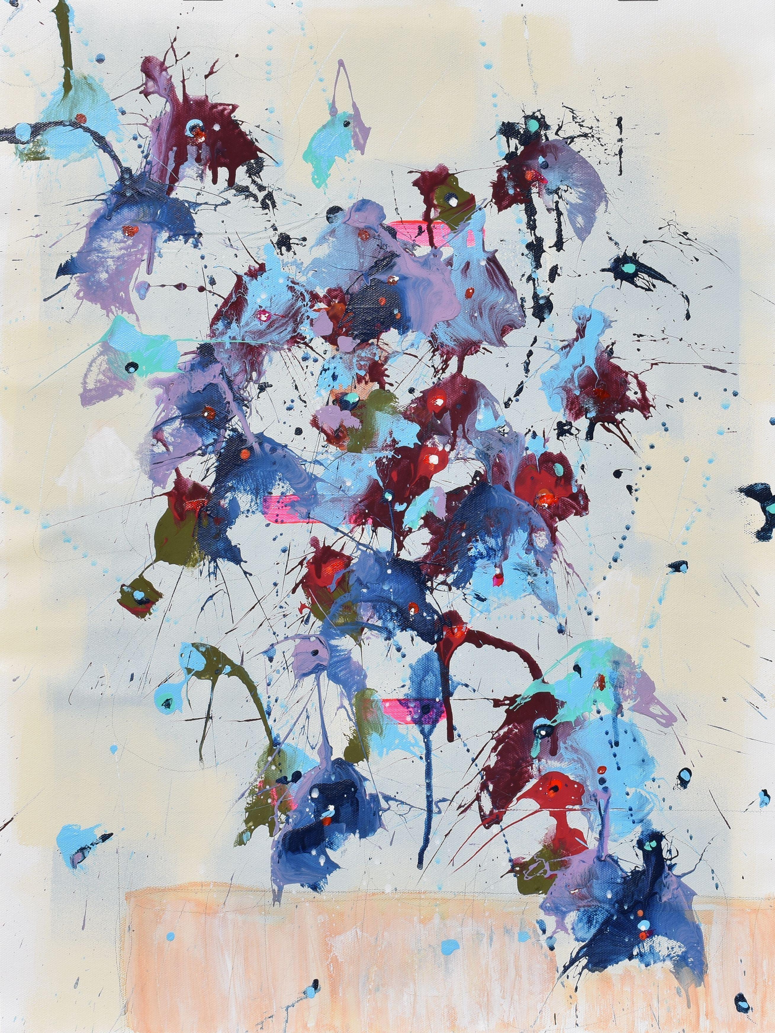Days of Wine and Roses-Abstract Floral Painting, Painting, Acrylic on Canvas