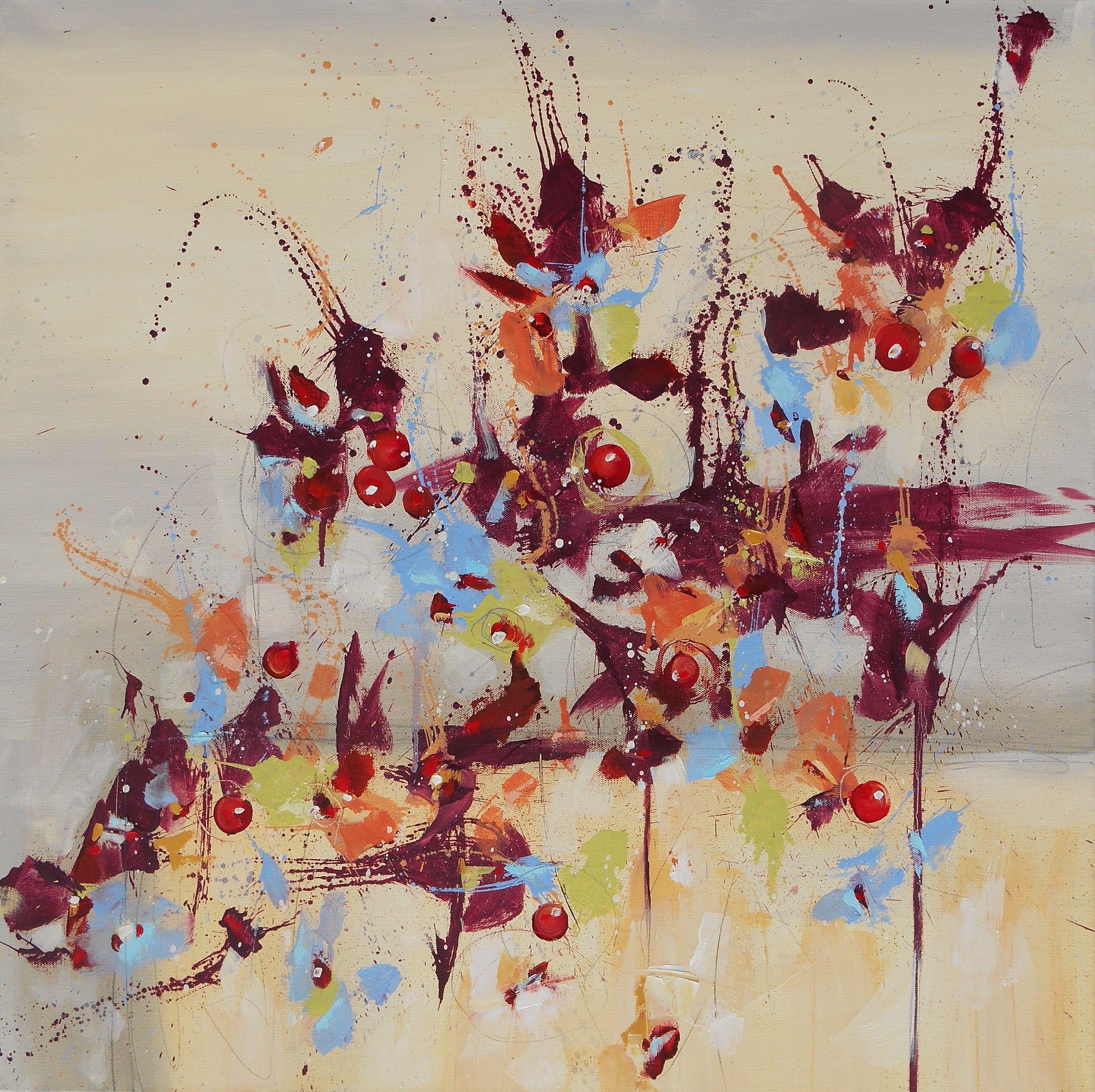 Cynthia  Ligeros Abstract Painting - Fleur de Nostalgie (Flower of Longing) - 30" x 30", Painting, Oil on Canvas