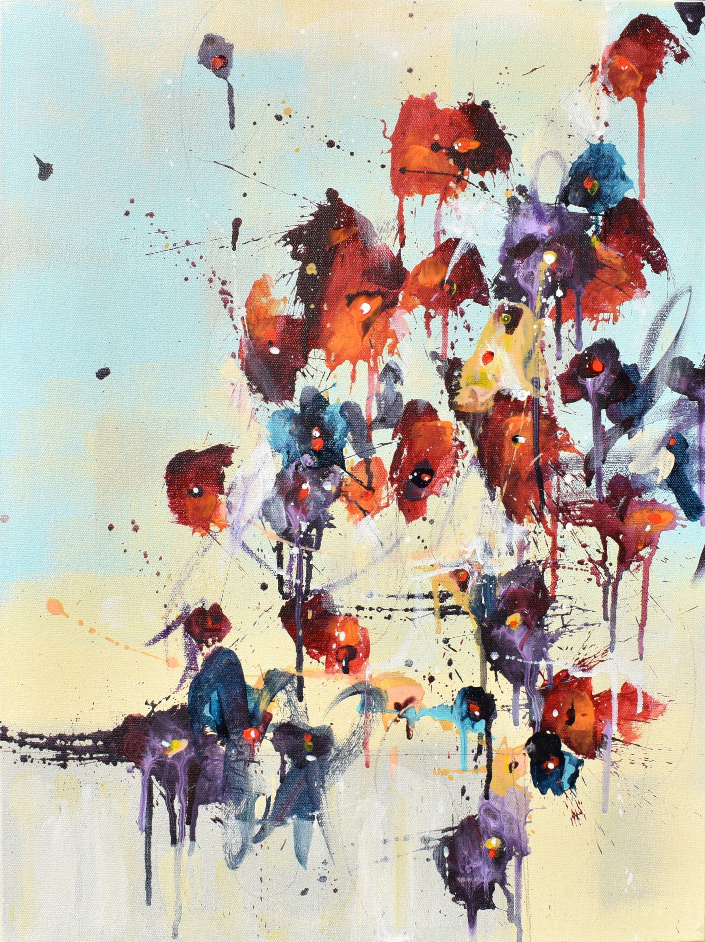 Cynthia  Ligeros Abstract Painting - Fleurs d'Ãveil (Flowers Of Awakening), Painting, Acrylic on Canvas