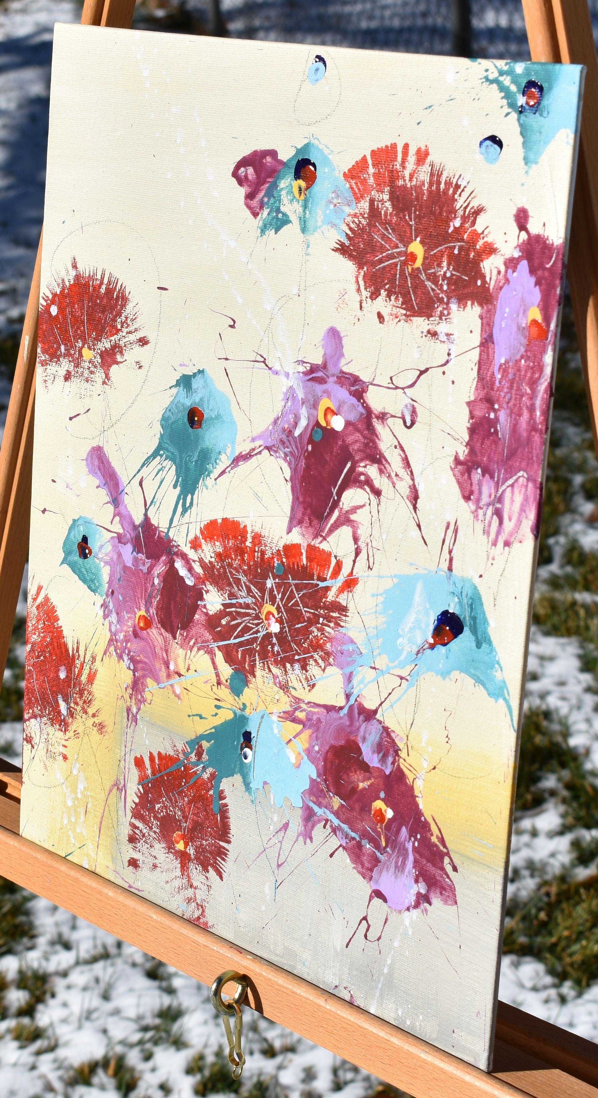 Fleurs de Gratitude (Flowers of Gratitude), Gemälde, Acryl auf MDF-Tafel – Painting von Cynthia  Ligeros