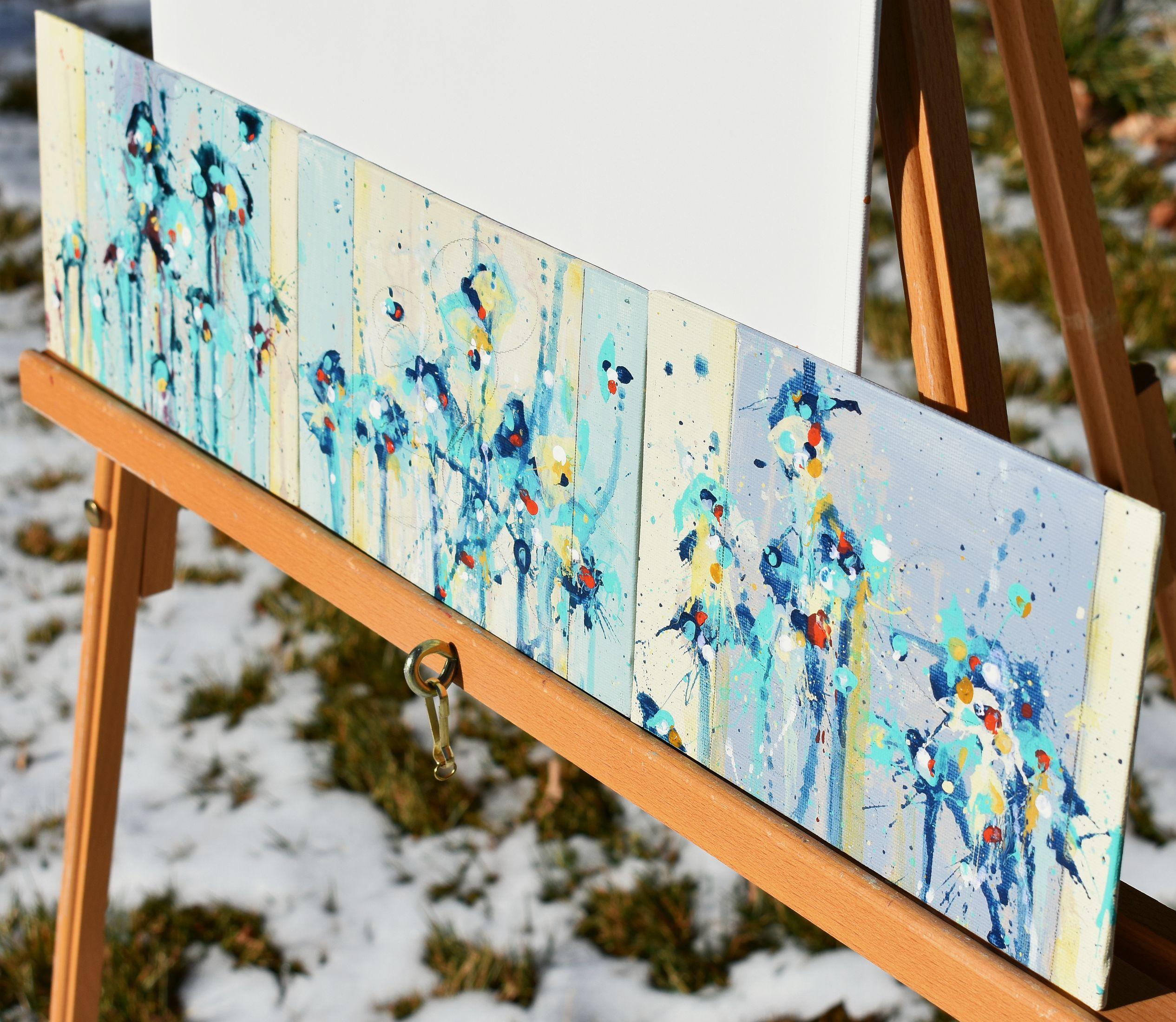 Freier Geist, sonnenbeschienenene Wolken, blauer Horizont, Gemälde, Acryl auf MDF-Tafel – Painting von Cynthia  Ligeros