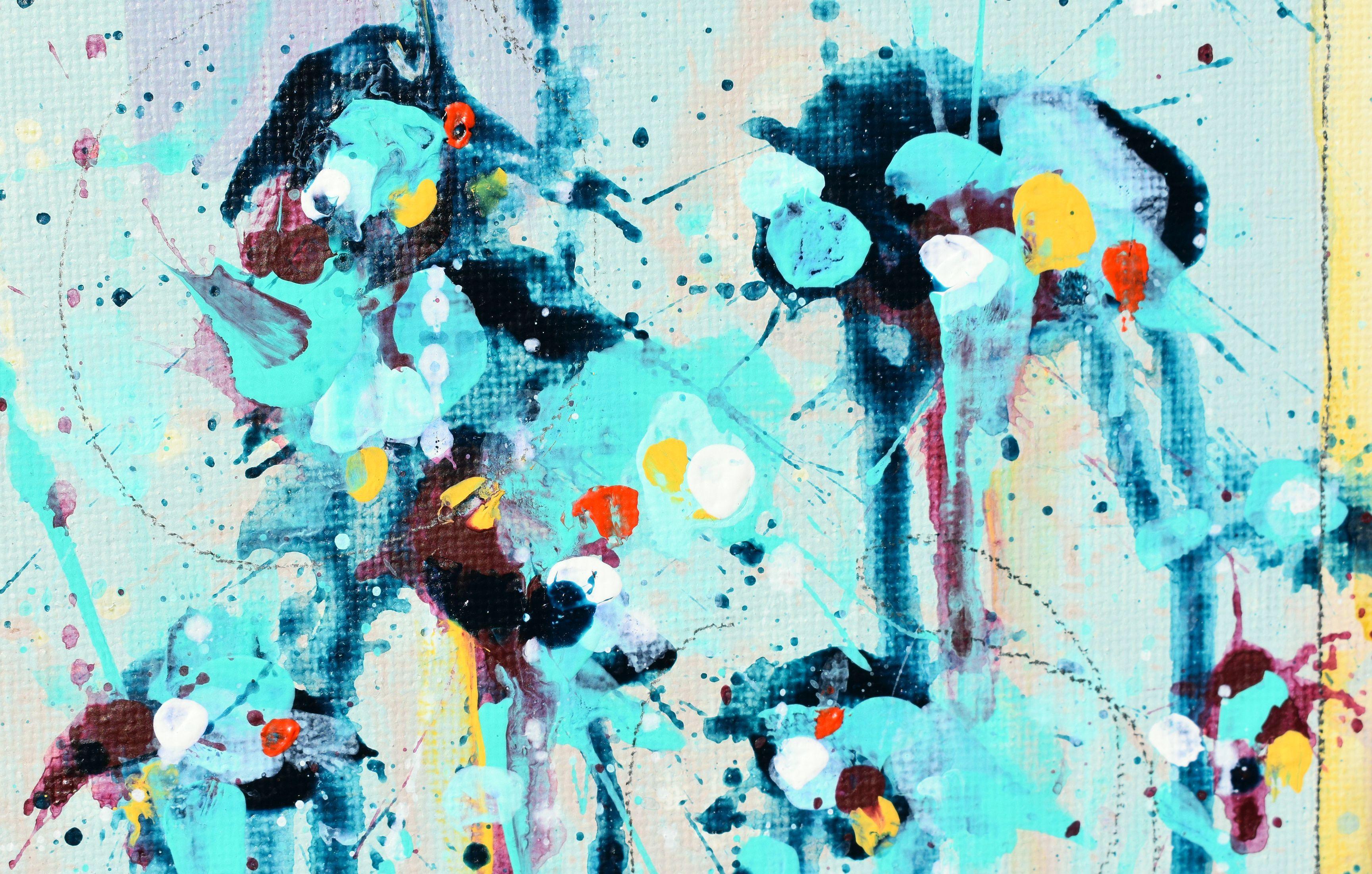 Freier Geist, sonnenbeschienenene Wolken, blauer Horizont, Gemälde, Acryl auf MDF-Tafel (Abstrakt), Painting, von Cynthia  Ligeros
