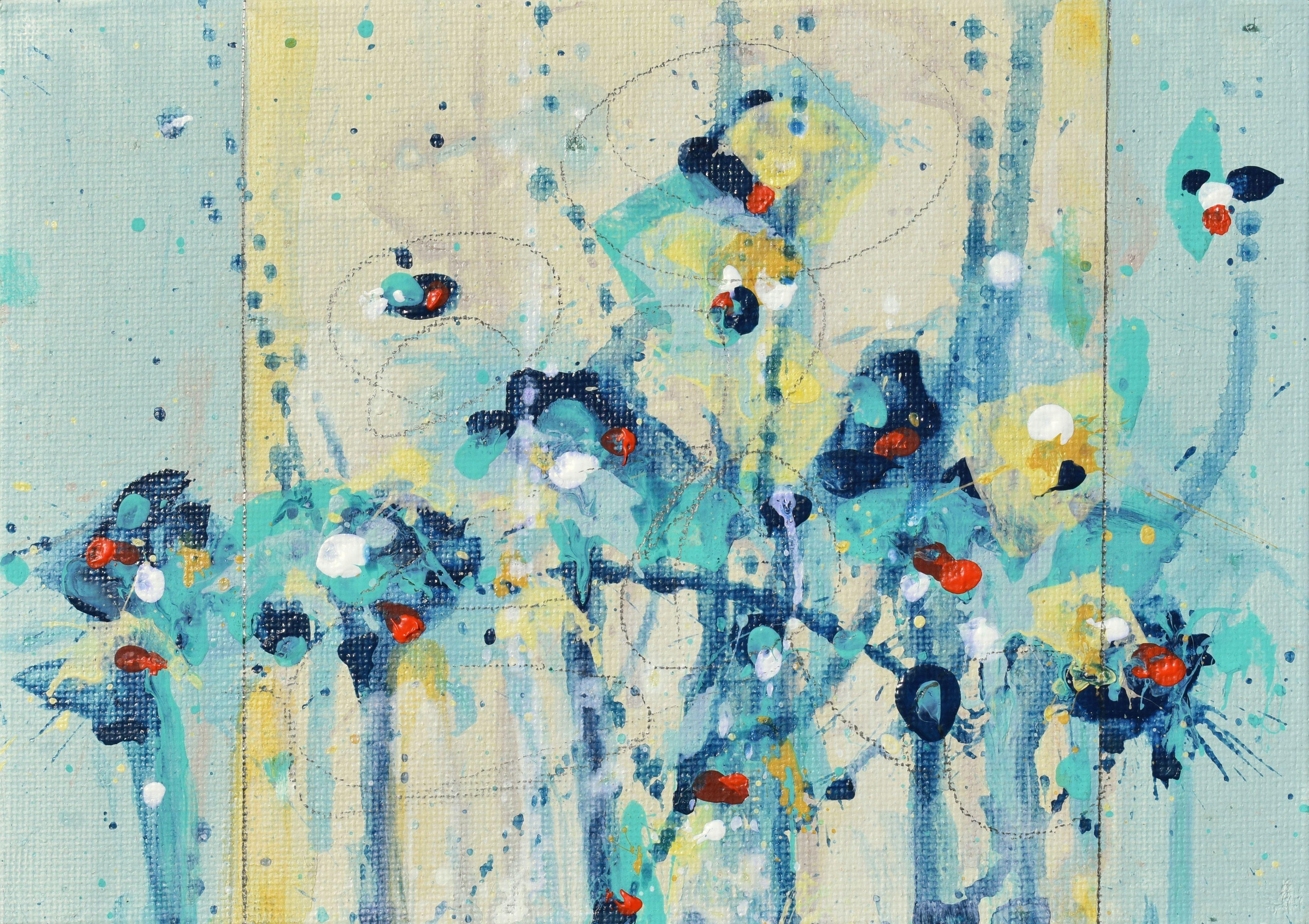 Freier Geist, sonnenbeschienene Wolken, blauer Horizont - 5 x 21 IN / 13 x 53 CM - Abstraktes florales Gemälde auf Leinwand, aufhängefertig    Free Spirit, Sunlit Clouds, Blue Horizon wurde von den tief verführerischen Farben und Gefühlen