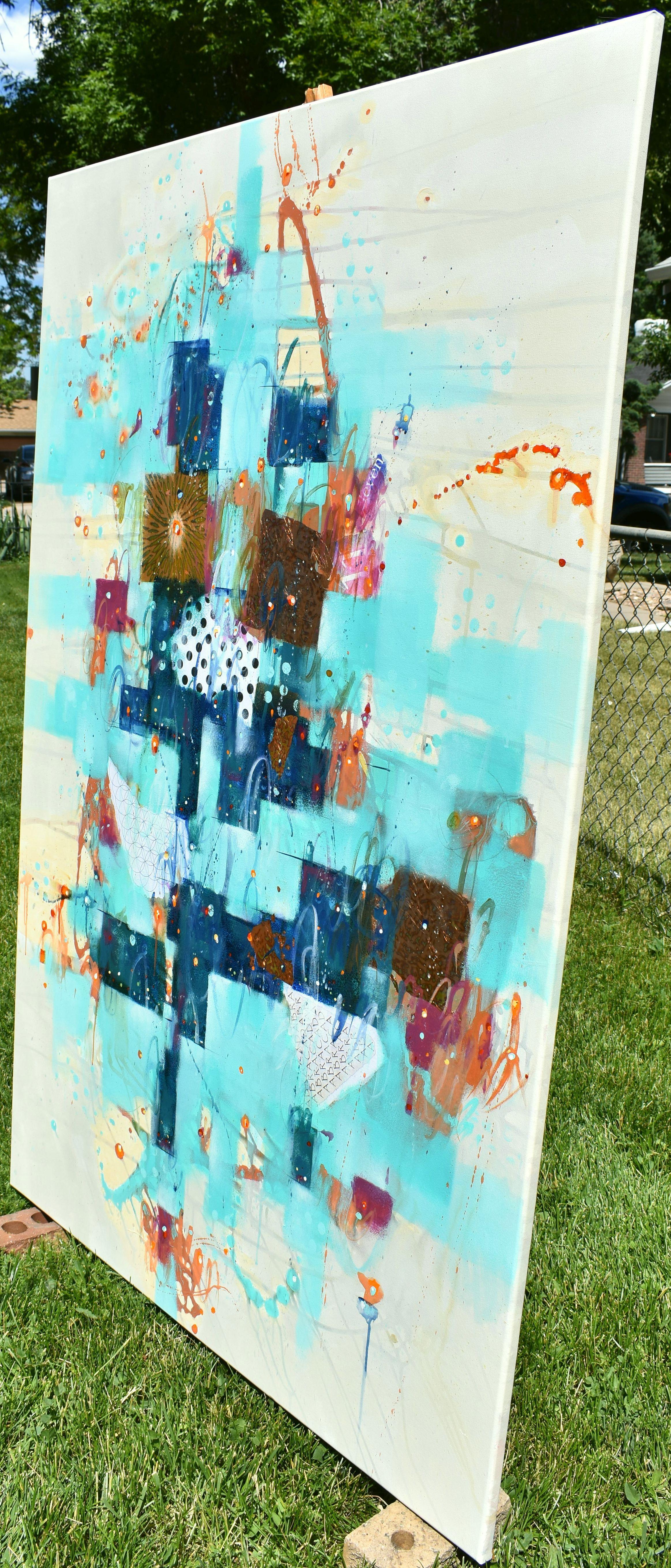 Gleam of The Flower Moon, Painting, Acrylic on Canvas - Blue Abstract Painting by Cynthia  Ligeros