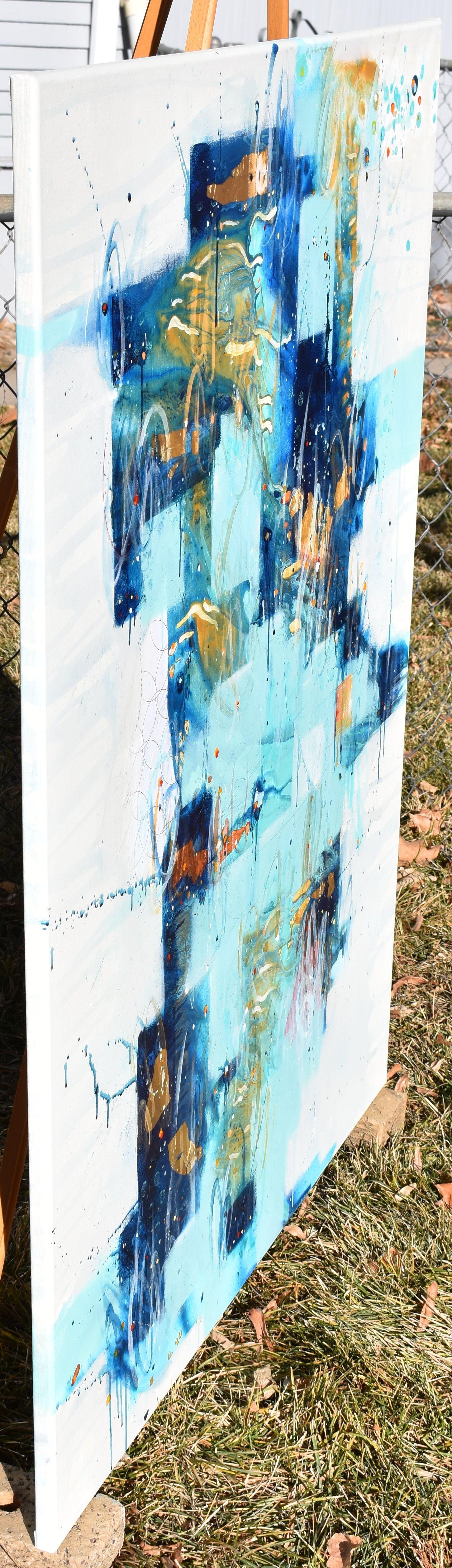 Glow of The Long Night's Moon, Painting, Acrylic on Canvas - Blue Abstract Painting by Cynthia  Ligeros
