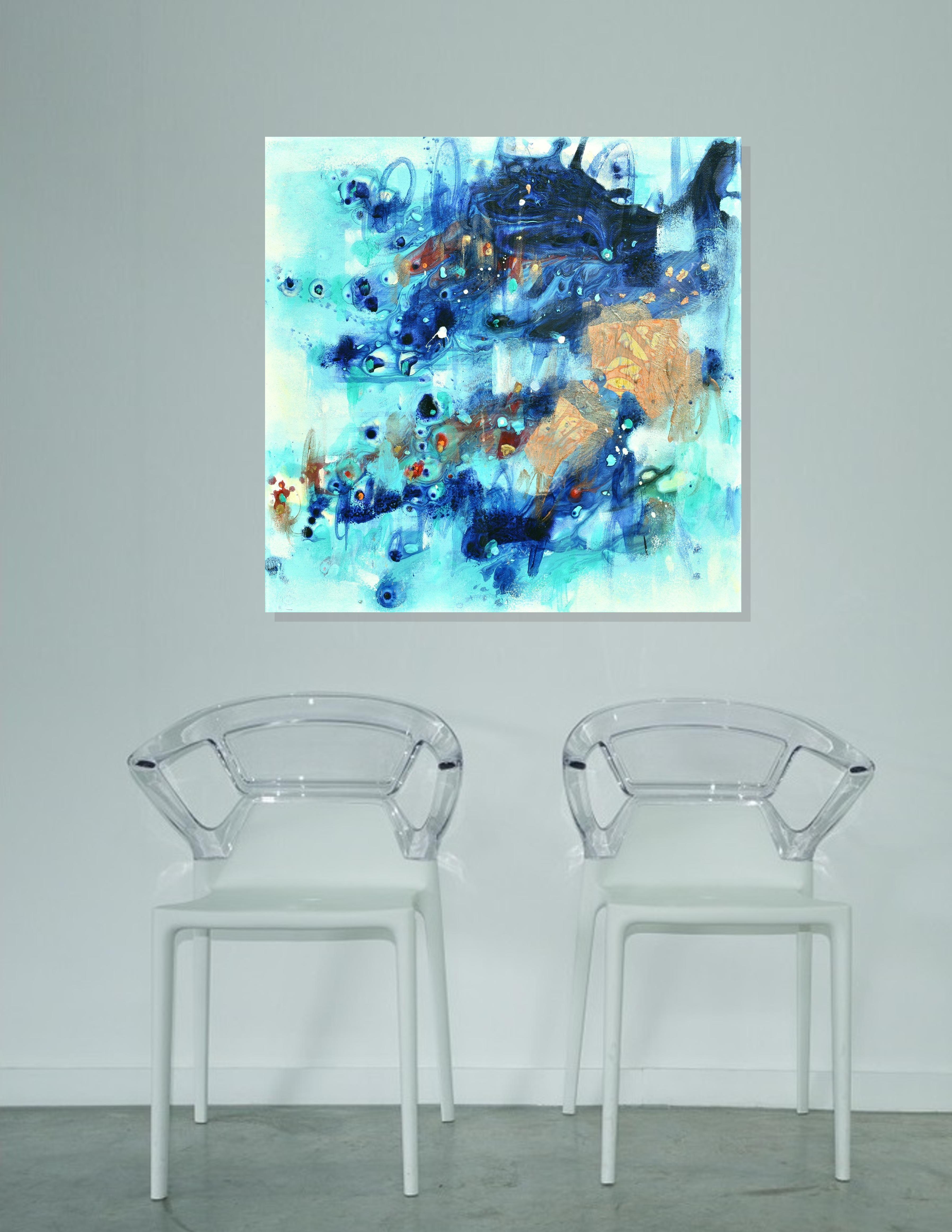 Liberazione, Pittura, Acrilico su tela - Abstract Painting Blu di Cynthia  Ligeros