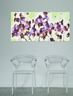 Fleurs violettes du crépuscule, peinture, acrylique sur panneau MDF