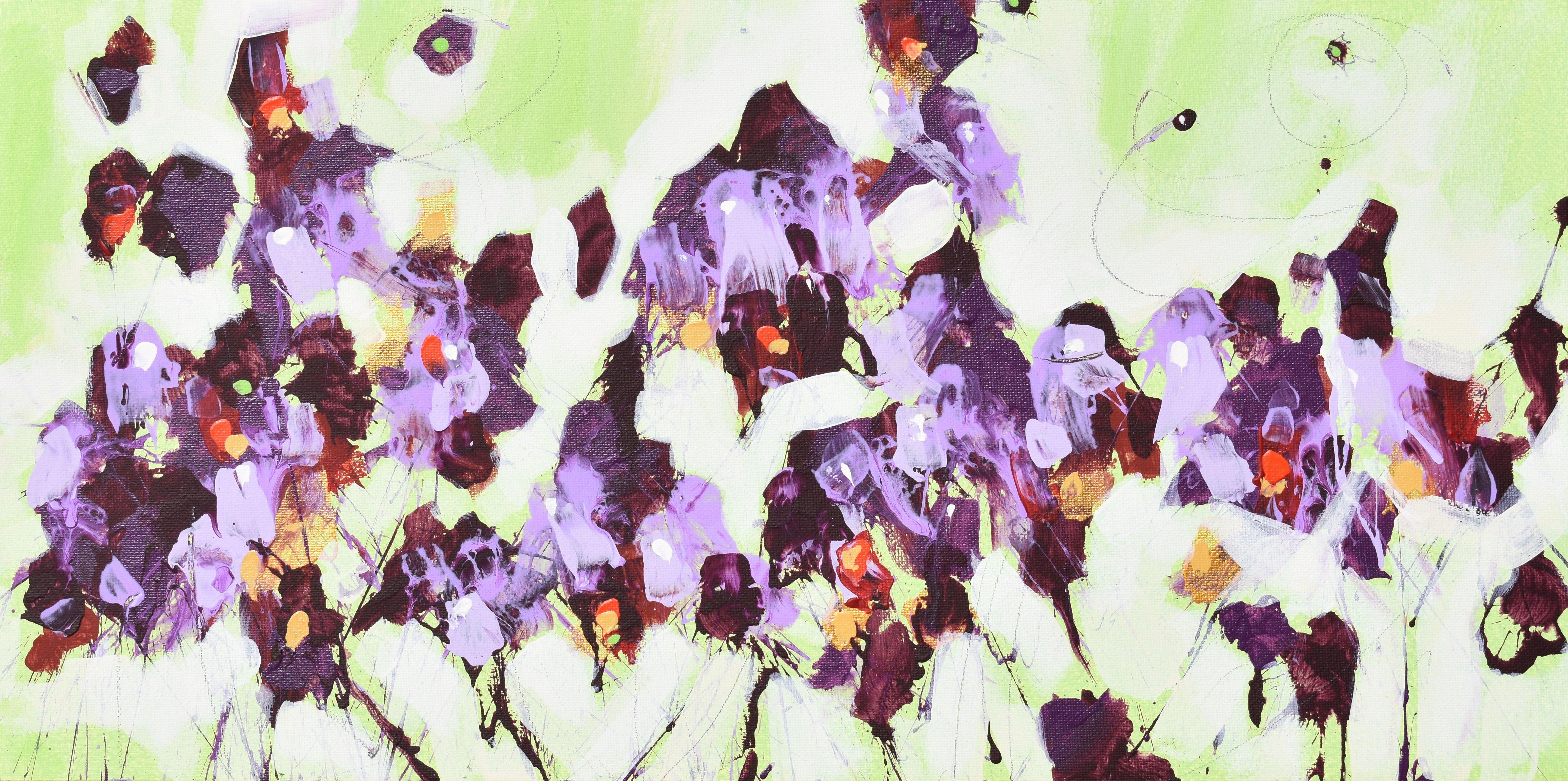 Purple Twilight Flowers, Painting, Acrylic on MDF Panel