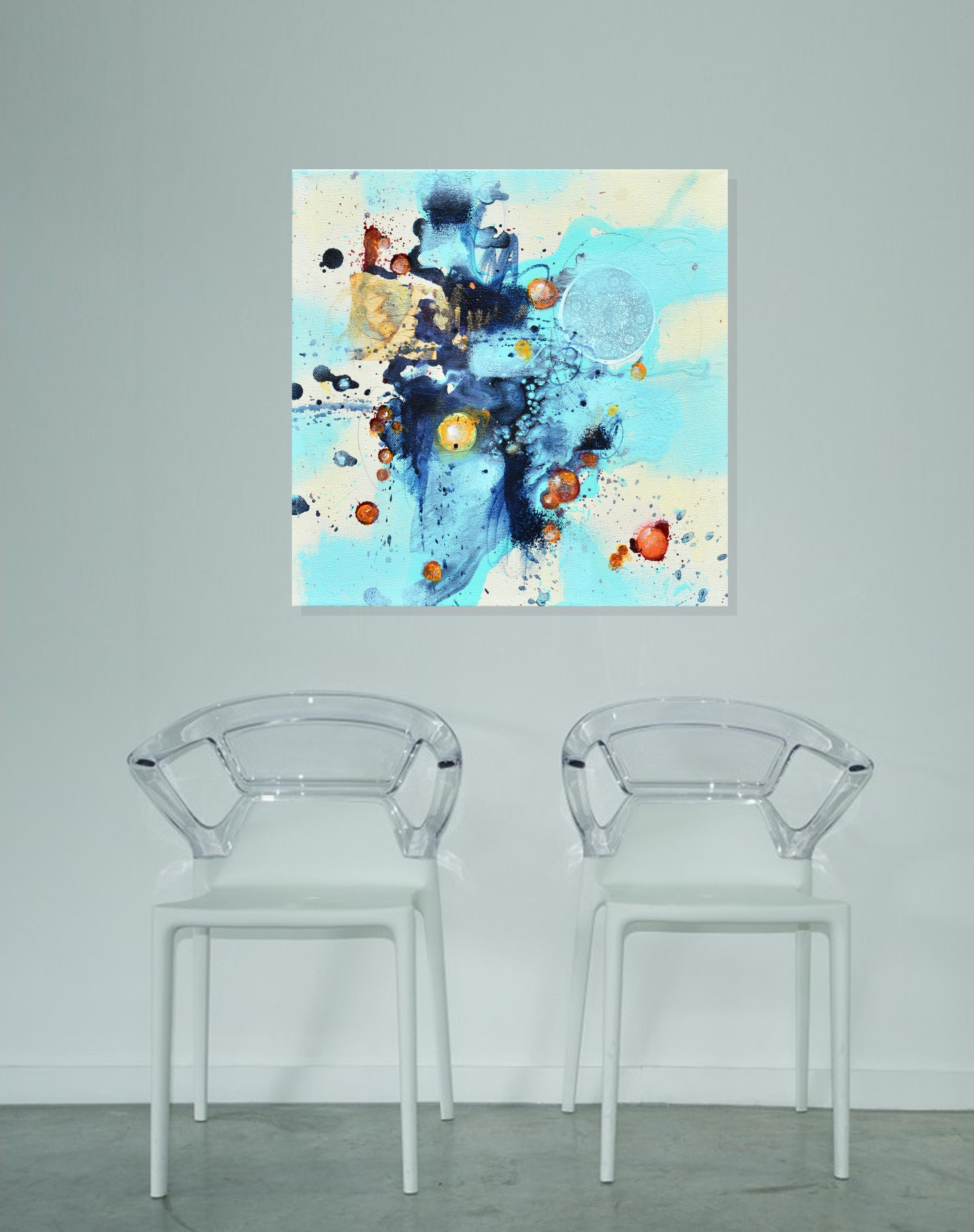 Shine Like A Diamond - Arte astratta - 12 x 12 IN, Pittura, Acrilico su tela - Abstract Painting Blu di Cynthia  Ligeros