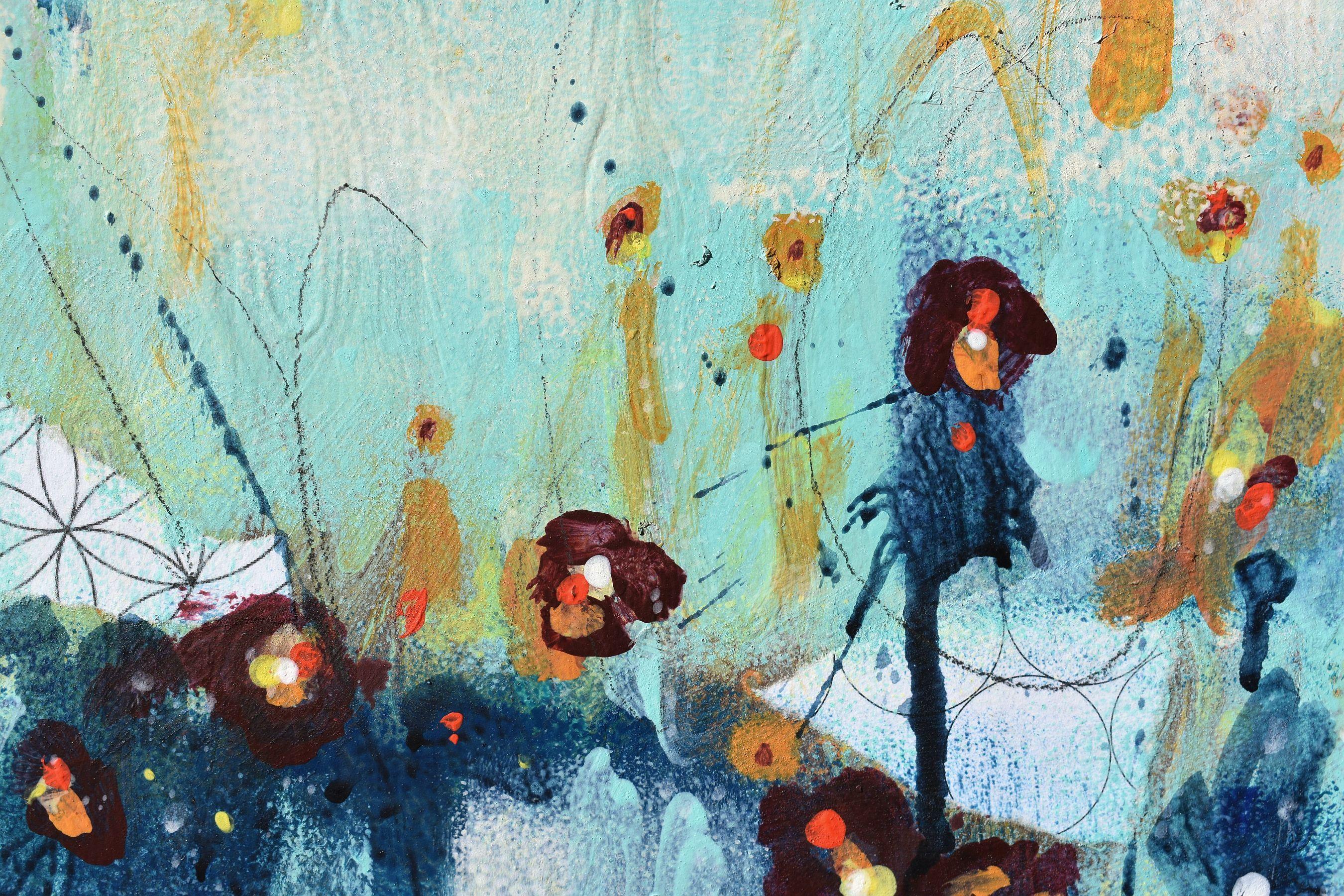 Song Of The Sunflowers, peinture, acrylique sur panneau de bois - Painting de Cynthia  Ligeros