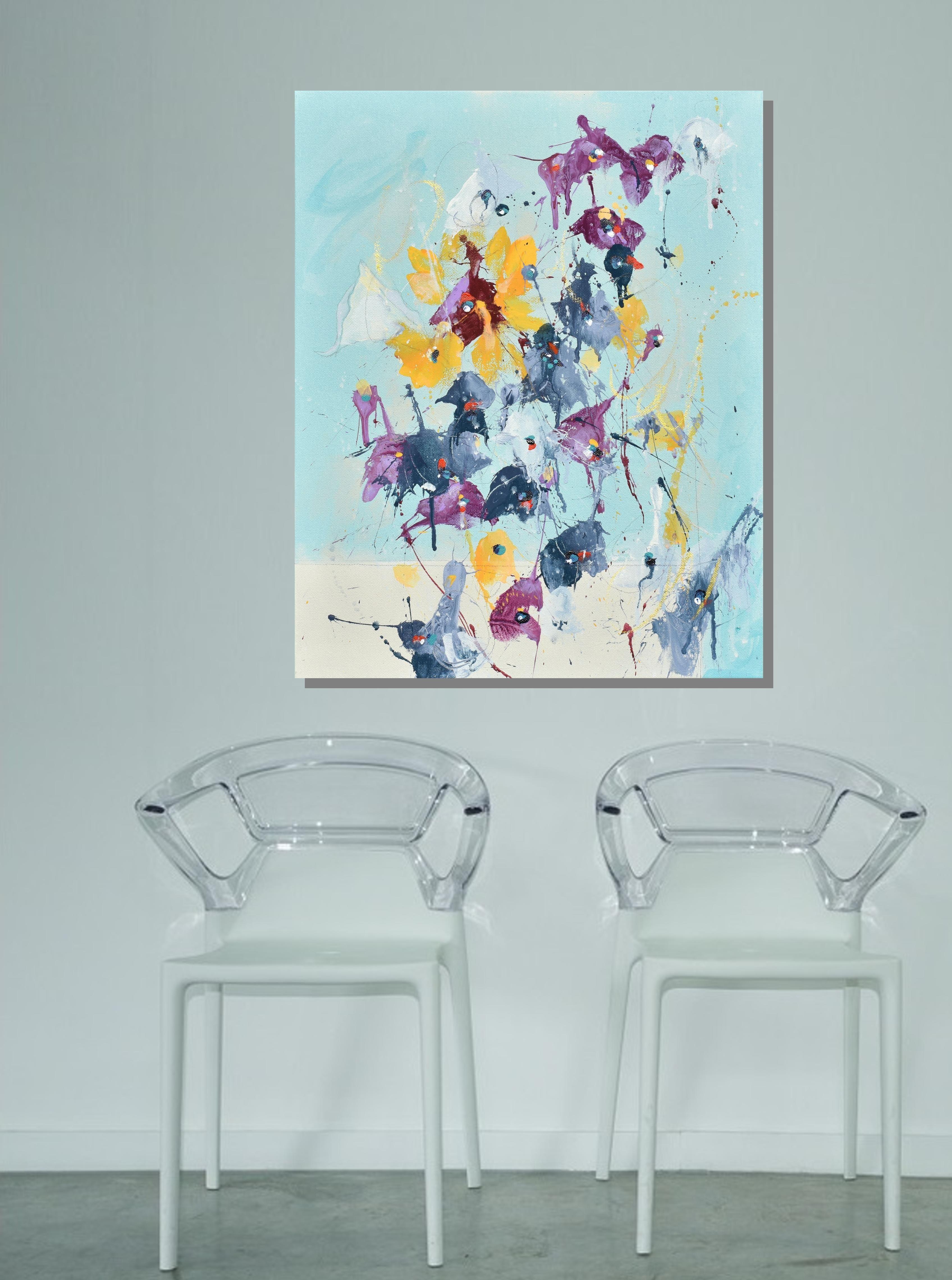 Sogni di primavera, Pittura, Acrilico su tela - Abstract Painting Blu di Cynthia  Ligeros