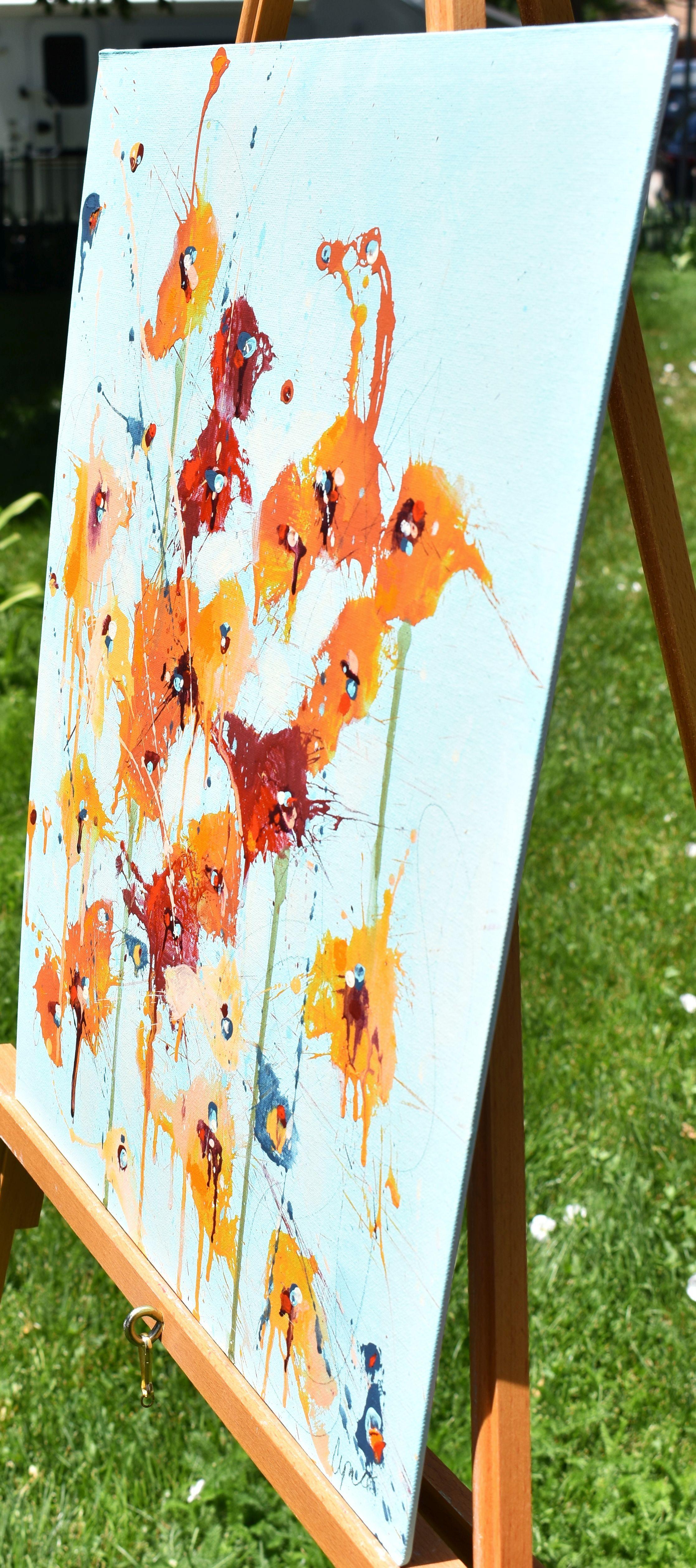 Sommerblüten, Gemälde, Acryl auf MDF-Tafel – Painting von Cynthia  Ligeros