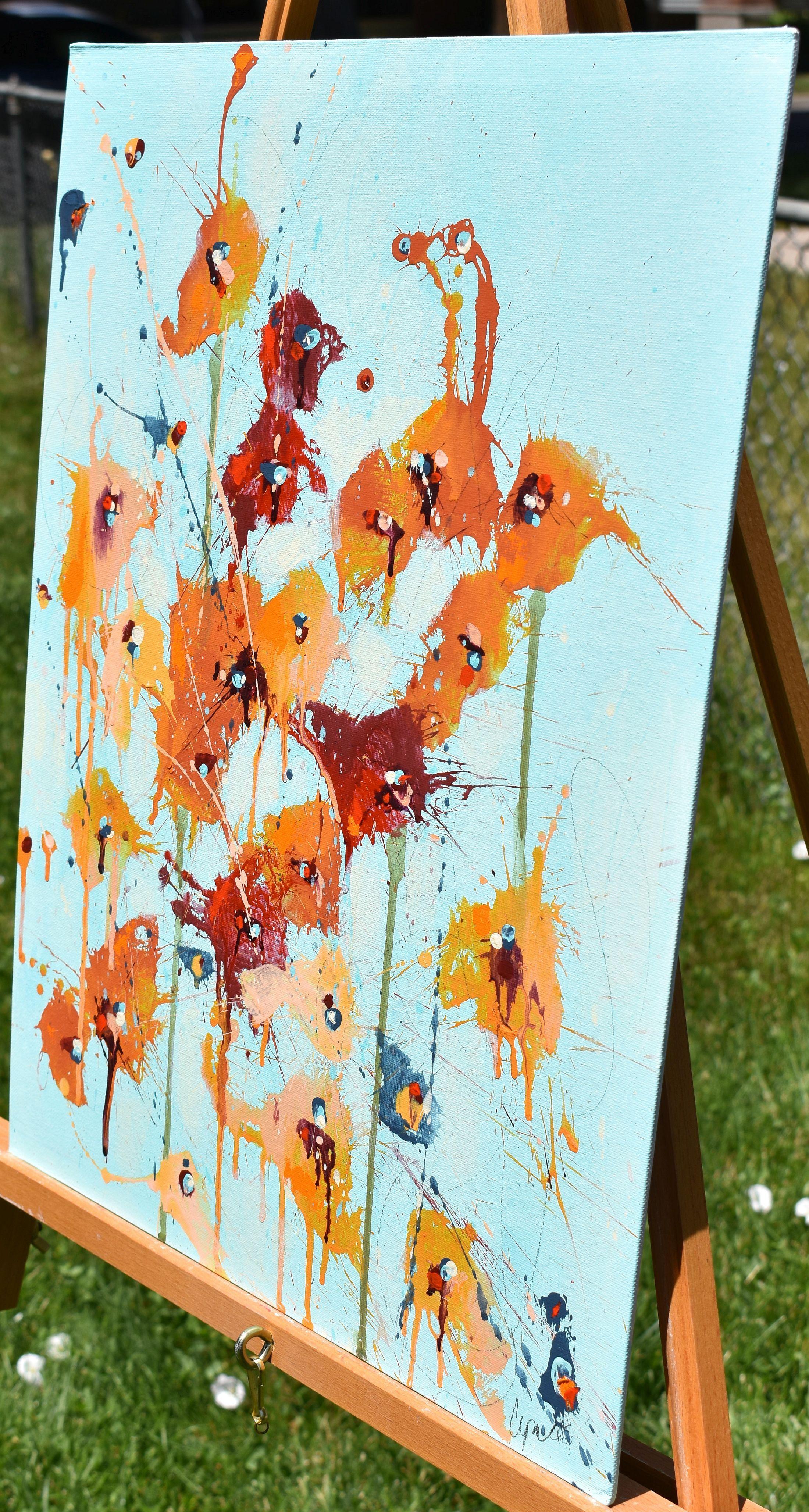 Sommerblüten, Gemälde, Acryl auf MDF-Tafel (Abstrakt), Painting, von Cynthia  Ligeros