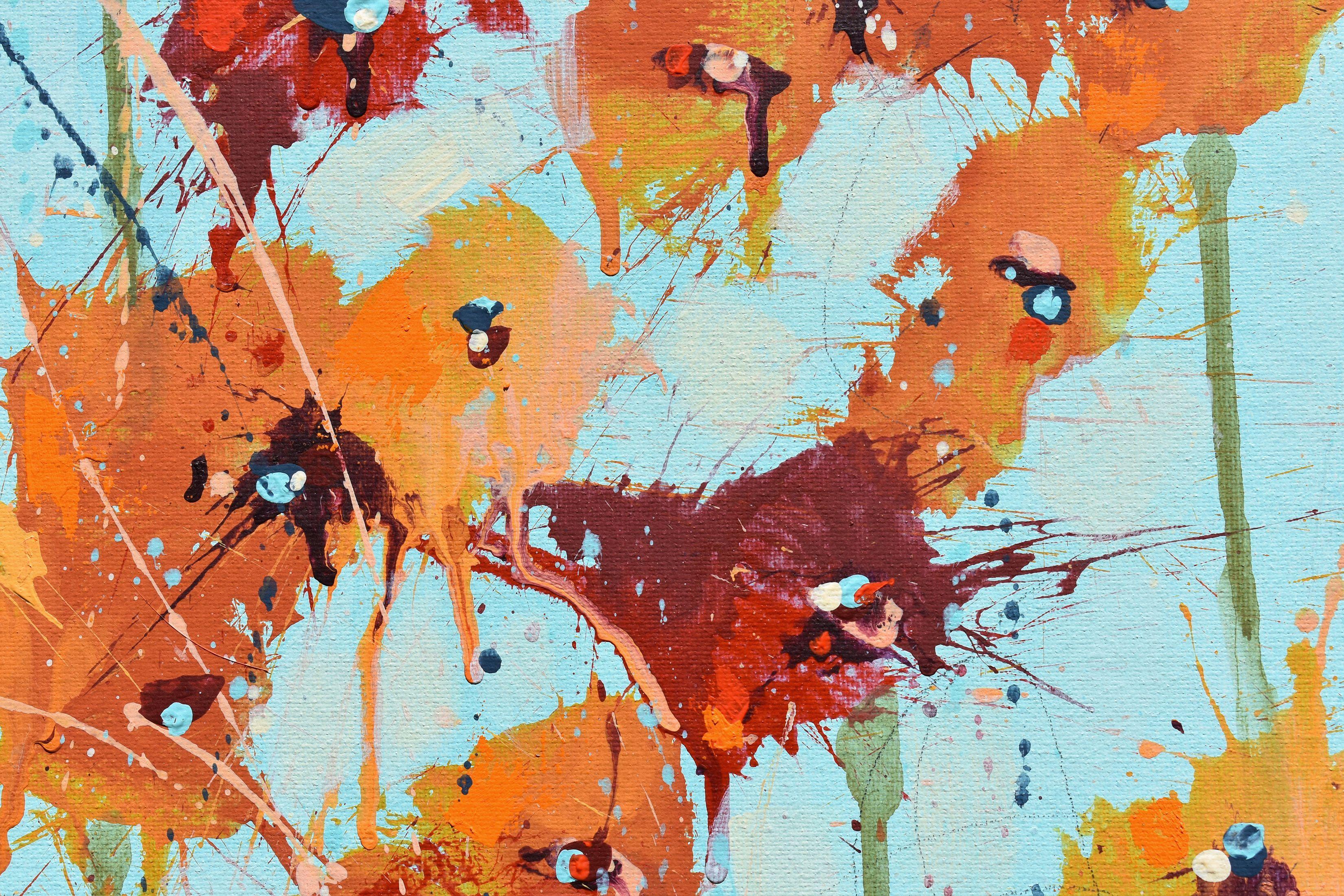 Sommerblüten, Gemälde, Acryl auf MDF-Tafel (Blau), Abstract Painting, von Cynthia  Ligeros