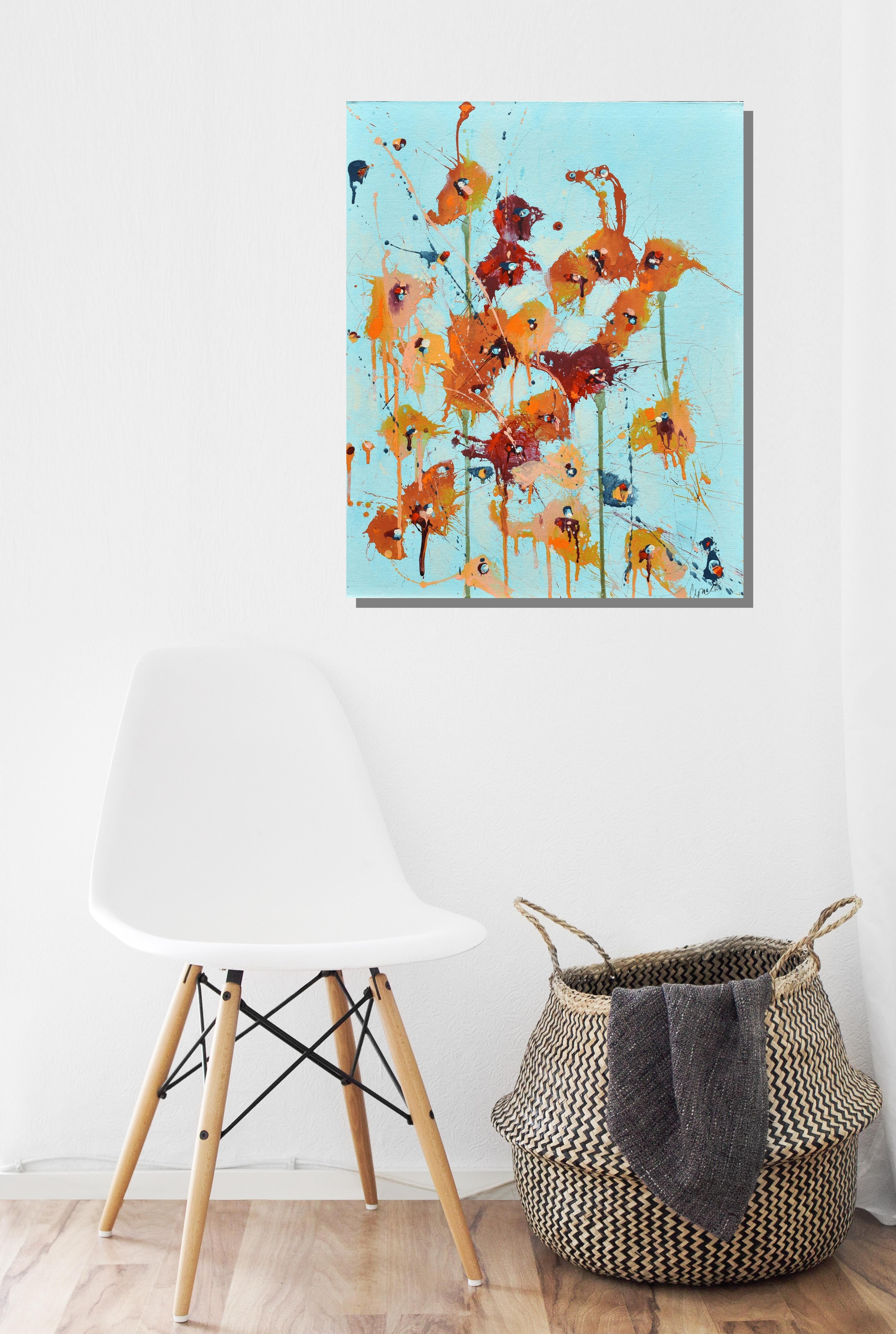 Sommerblüten - 16 x 20 IN / 41 x 51 CM - Abstrakte Blumenmalerei auf Platte    Summer Blooms ist Teil meiner Blumenserie, bei der jedes Bild von einer einzigartigen, realen Blume inspiriert ist. Ich baue auf die Energie und die Gefühle, die ich von