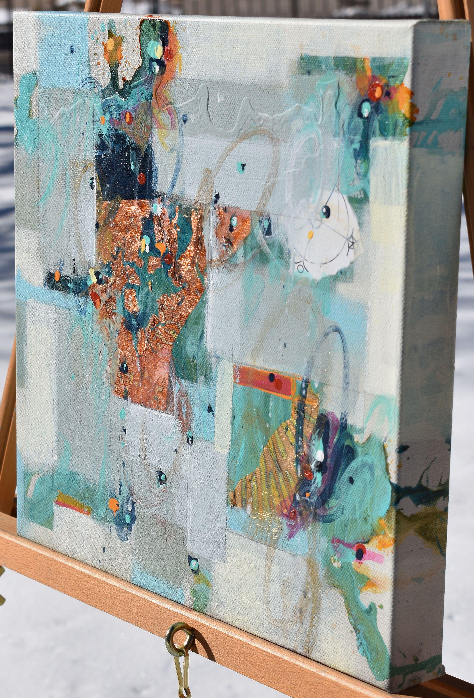 Reflections de la lumière d'hiver, peinture abstraite - Abstrait Mixed Media Art par Cynthia Ligeros