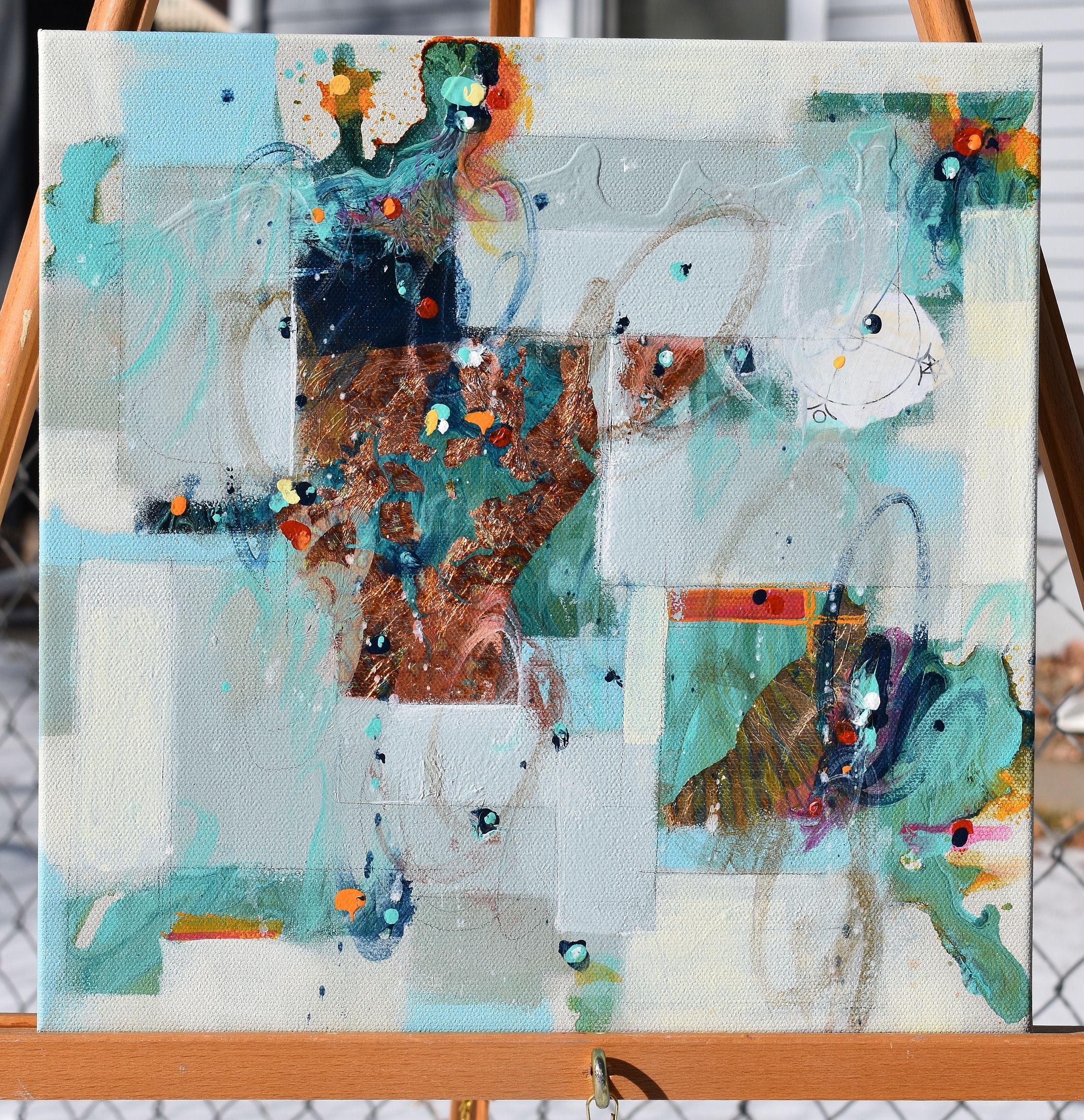 <p>Commentaires de l'artiste<br>Les couleurs douces et métalliques capturent la beauté tranquille de l'hiver qui commence à donner les premiers signes de renouveau. Cette peinture abstraite explore le jeu délicat de l'ombre et de la lumière au cours