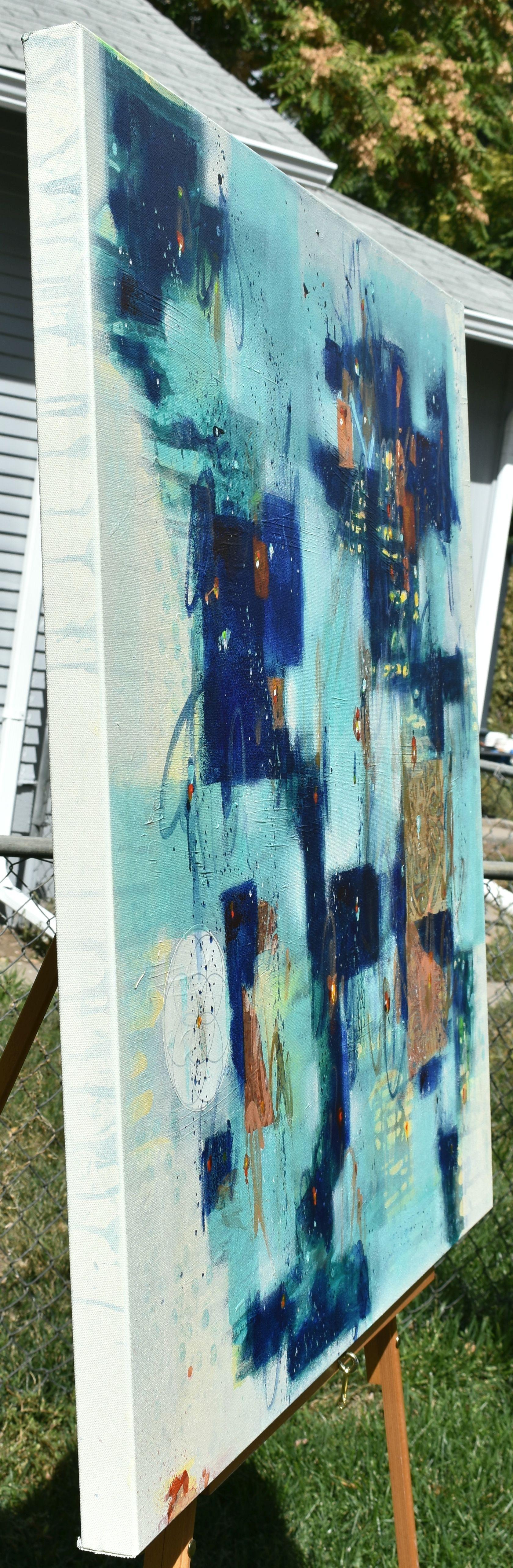 Vola con la luna, pittura astratta - Mixed Media Art Astratto di Cynthia Ligeros