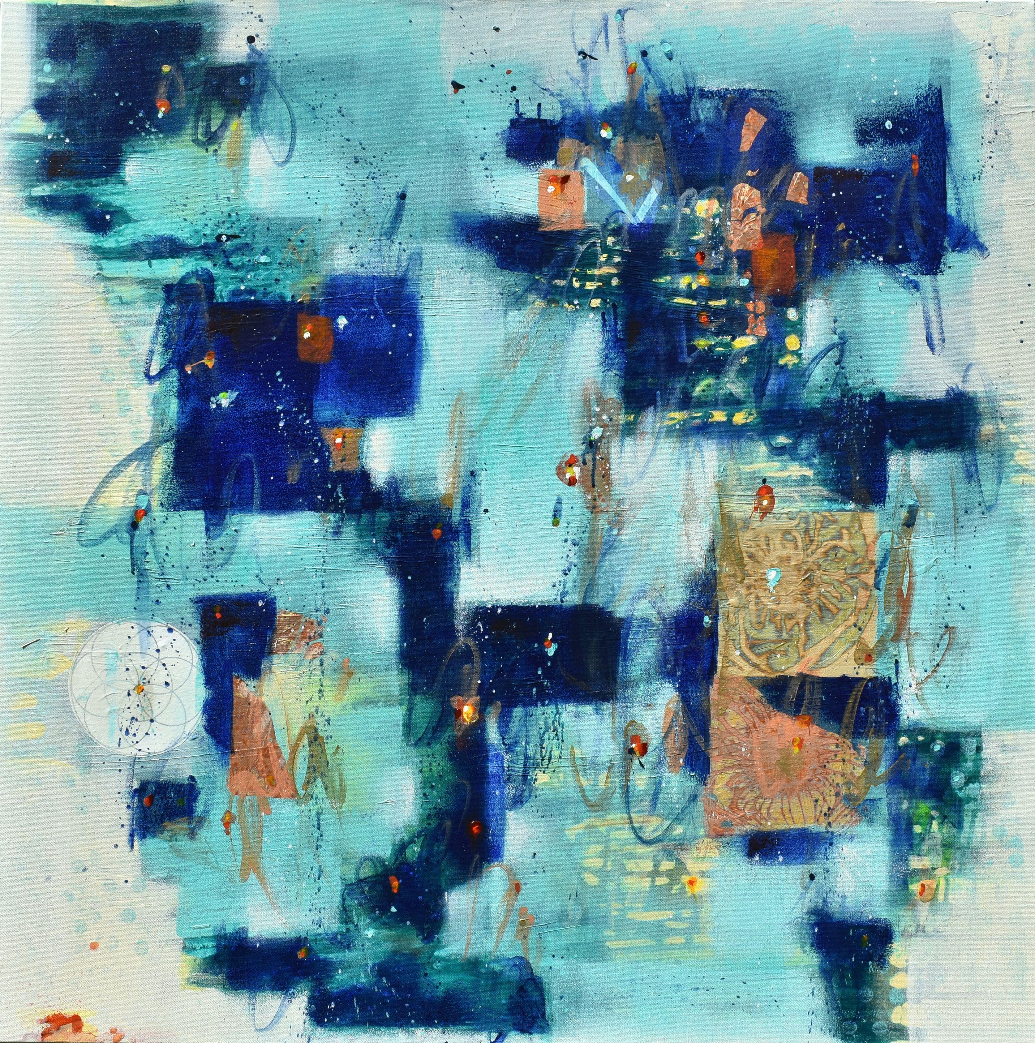 Vola con la luna, pittura astratta - Mixed Media Art di Cynthia Ligeros