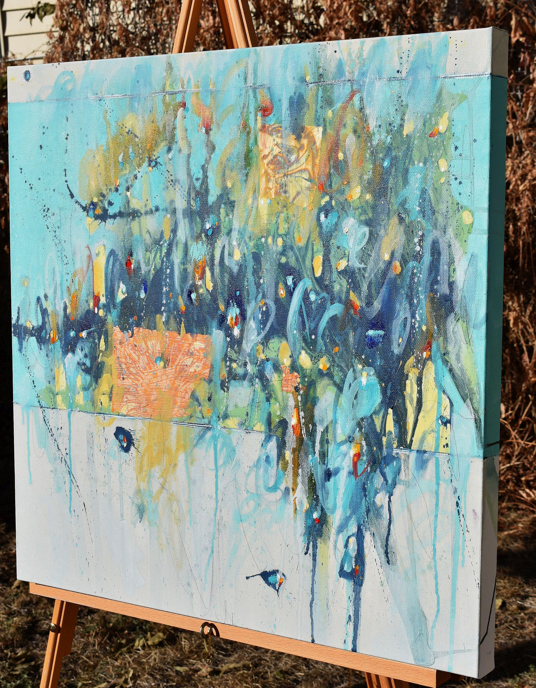 Luna blu, pittura a olio astratta - Painting di Cynthia Ligeros