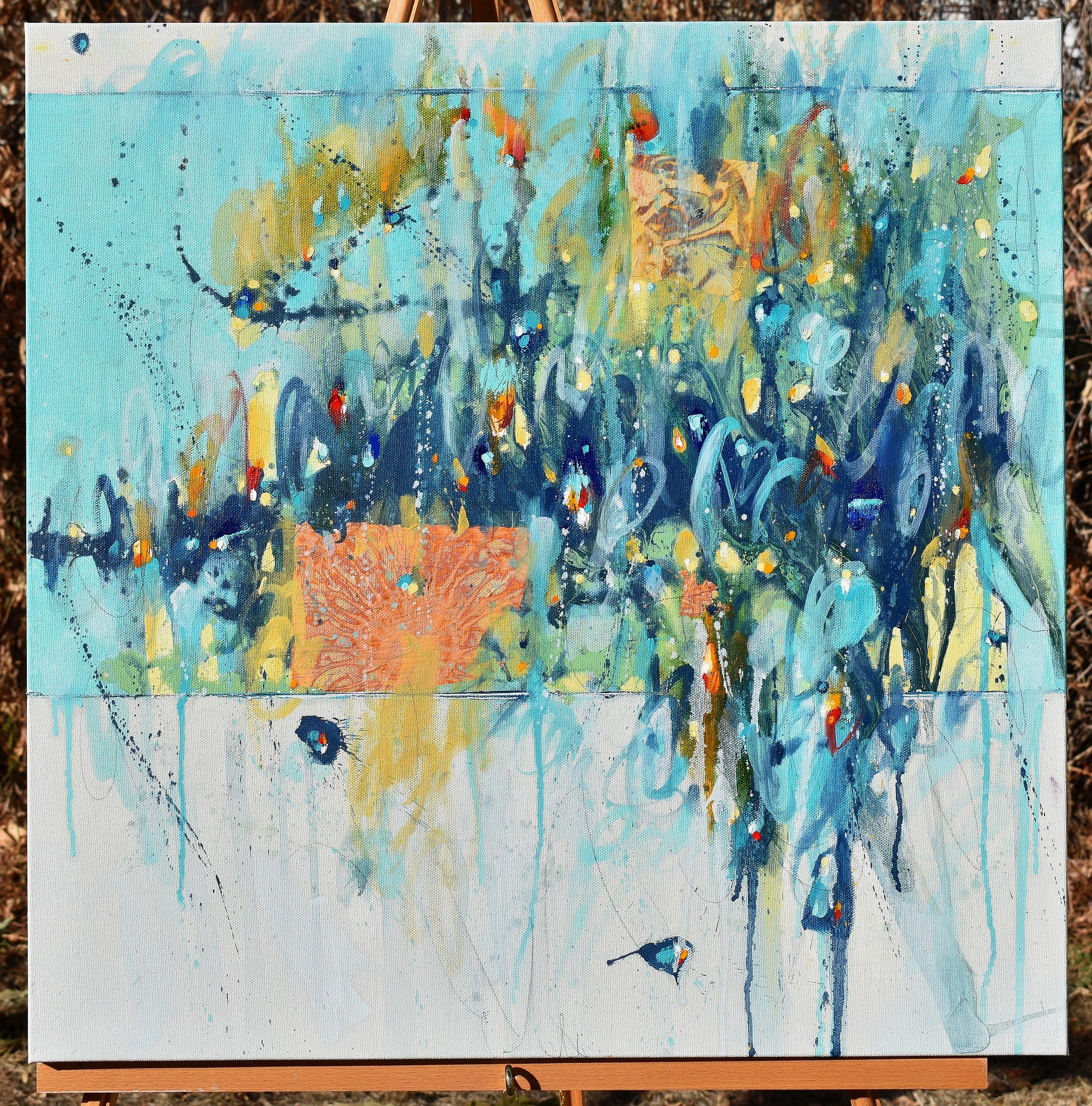 Luna blu, pittura a olio astratta - Painting Astratto di Cynthia Ligeros
